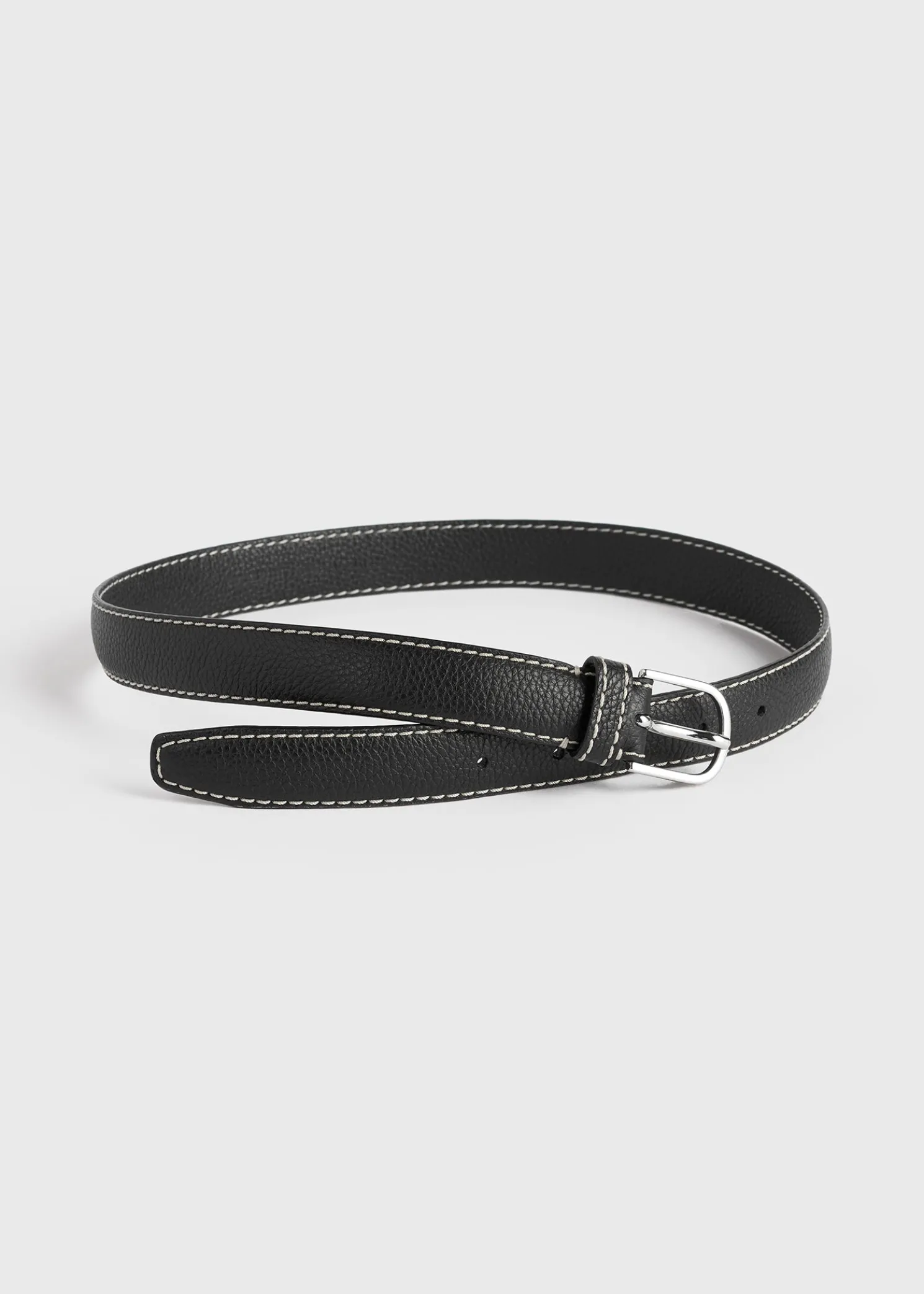 Slim grained-leather trouser belt