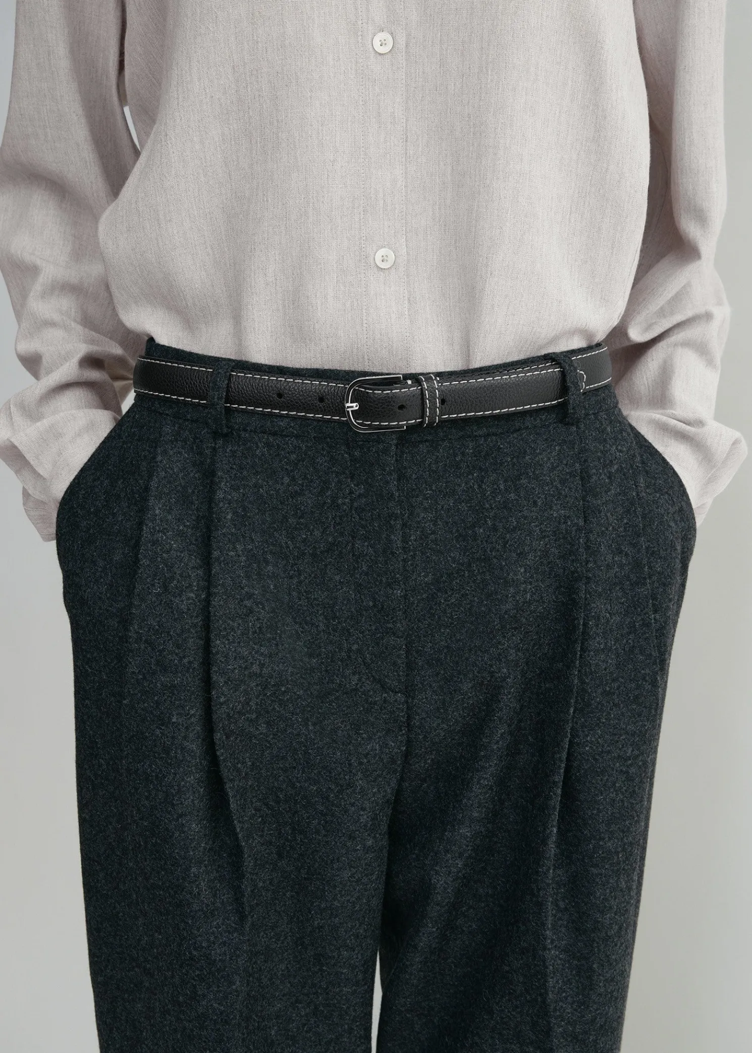 Slim grained-leather trouser belt