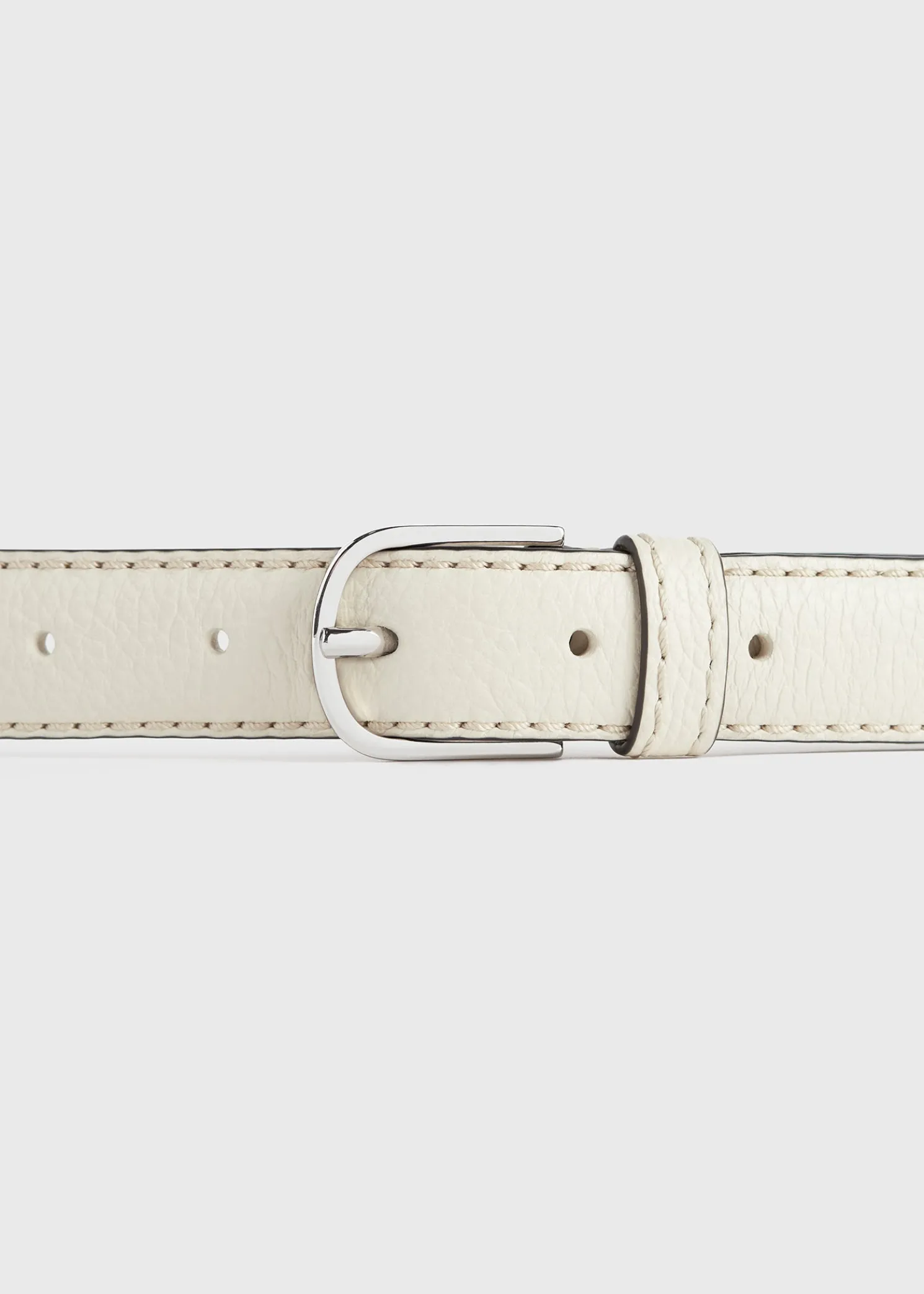 Slim grained-leather trouser belt milk