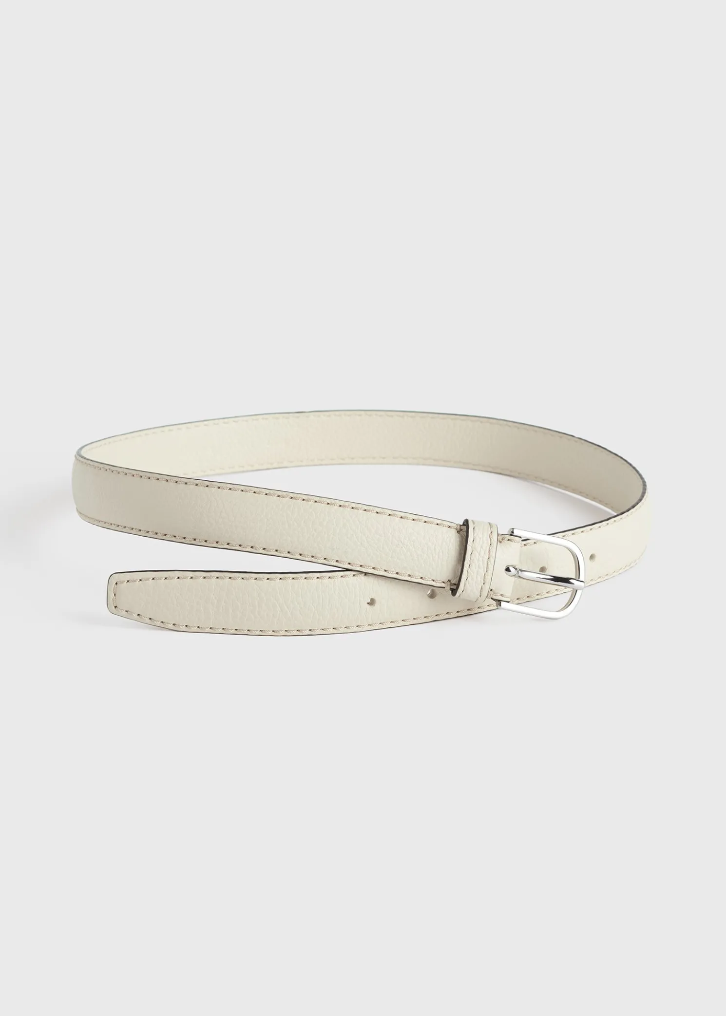 Slim grained-leather trouser belt milk