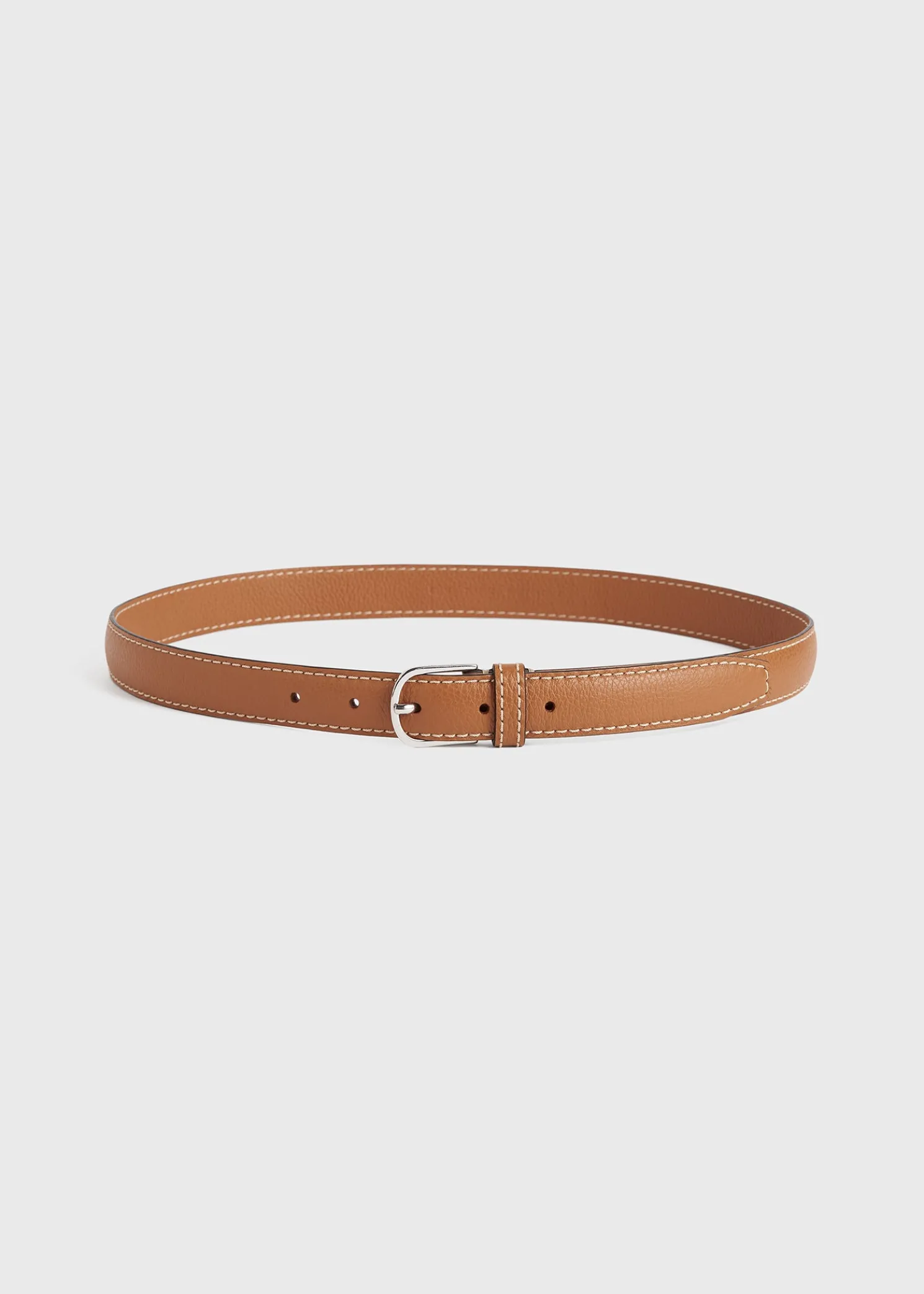 Slim grained-leather trouser belt tan