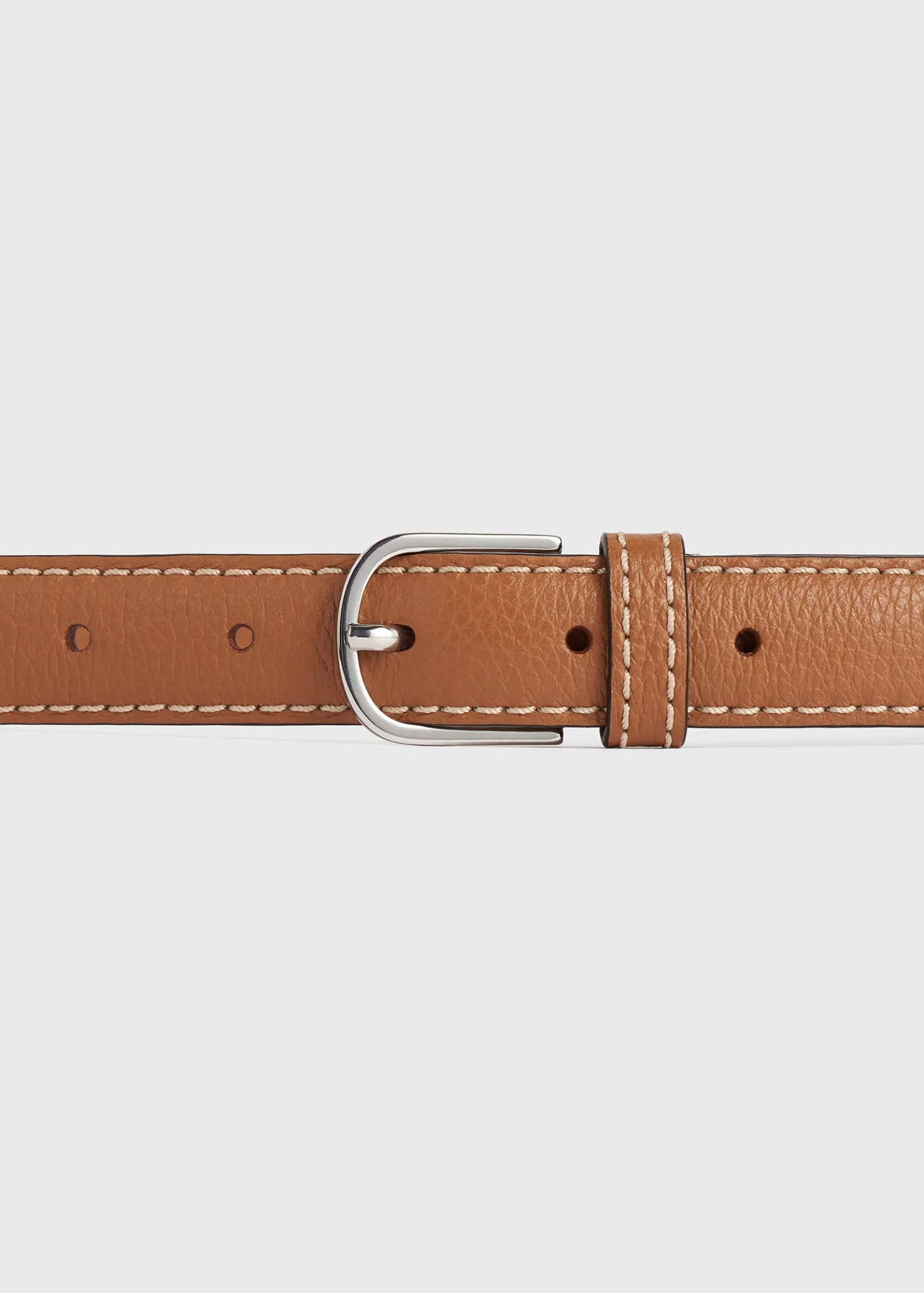 Slim grained-leather trouser belt tan