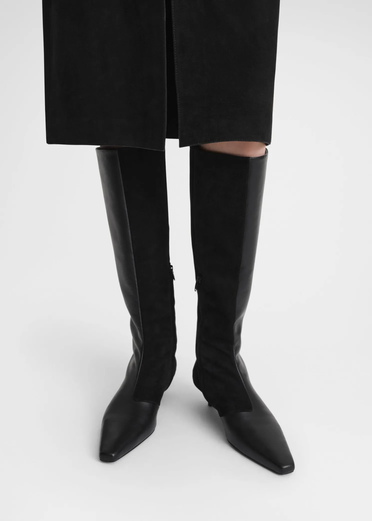 Slim leather-suede knee-high boots black