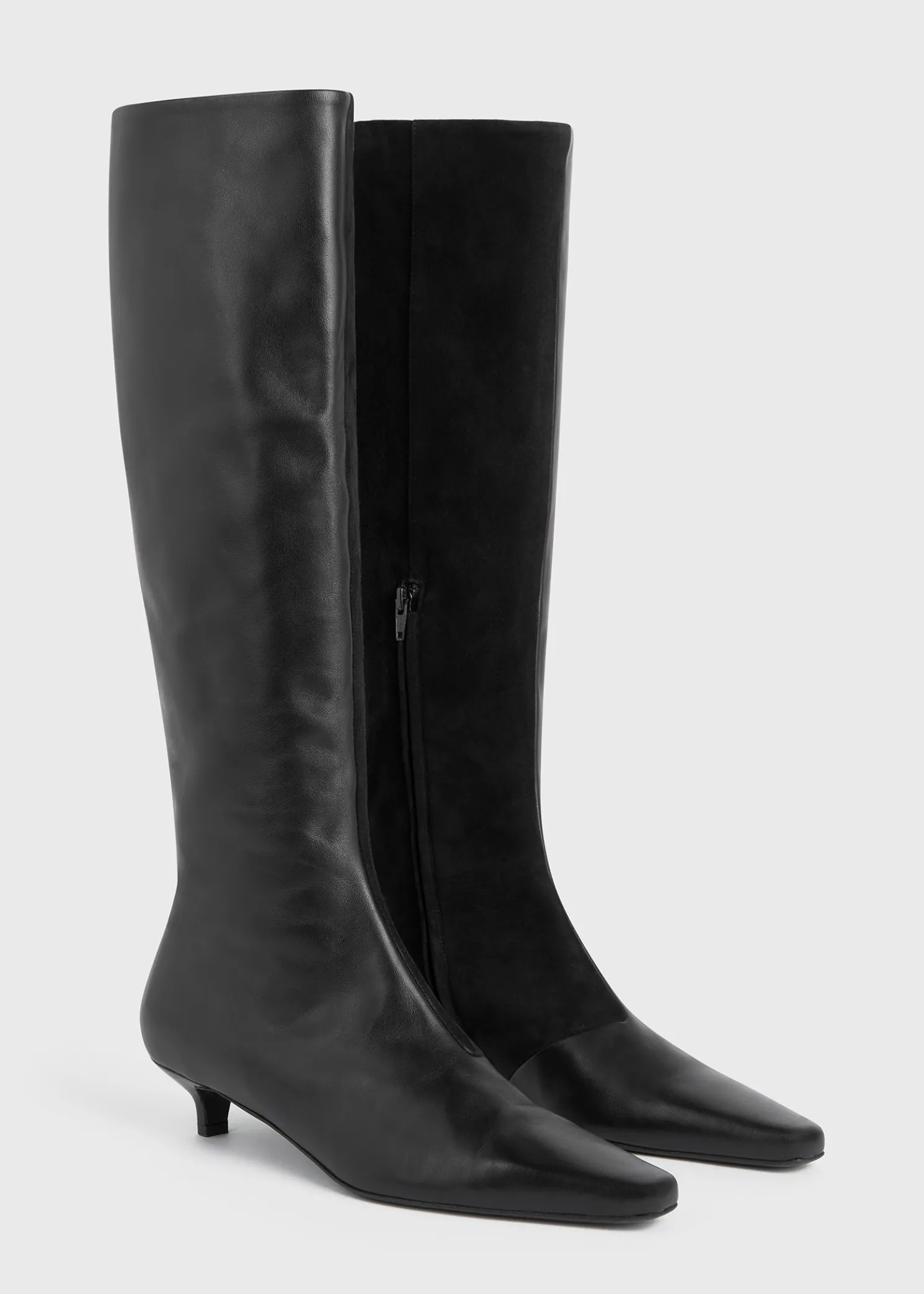 Slim leather-suede knee-high boots black