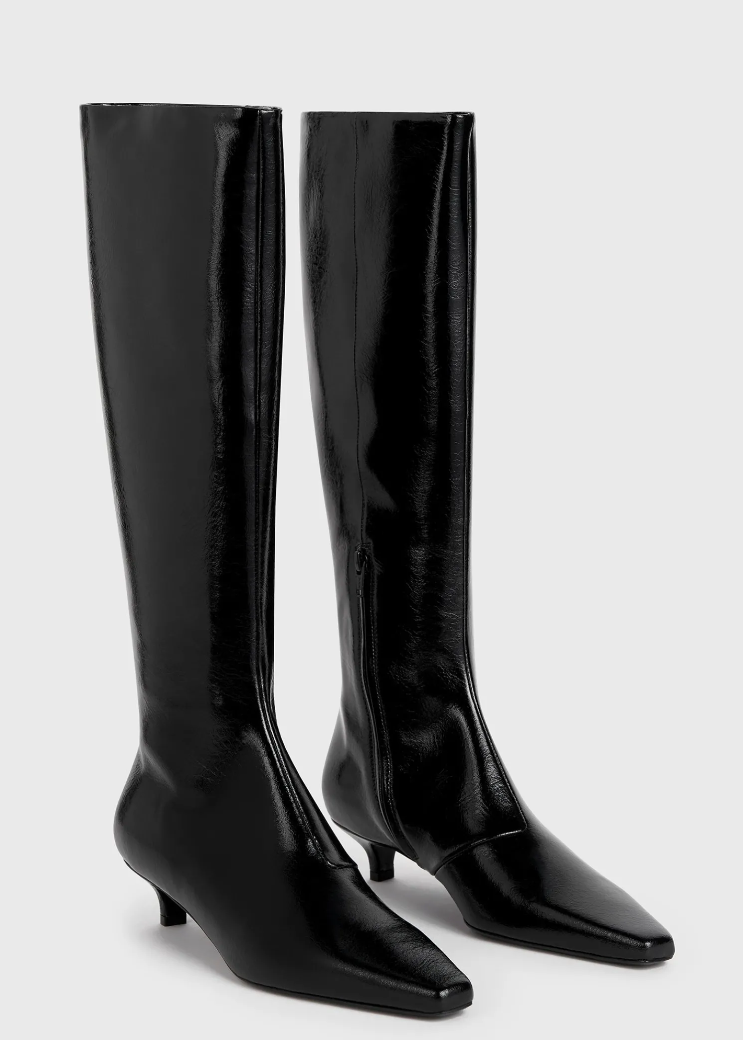 Slim patent knee-high boots black