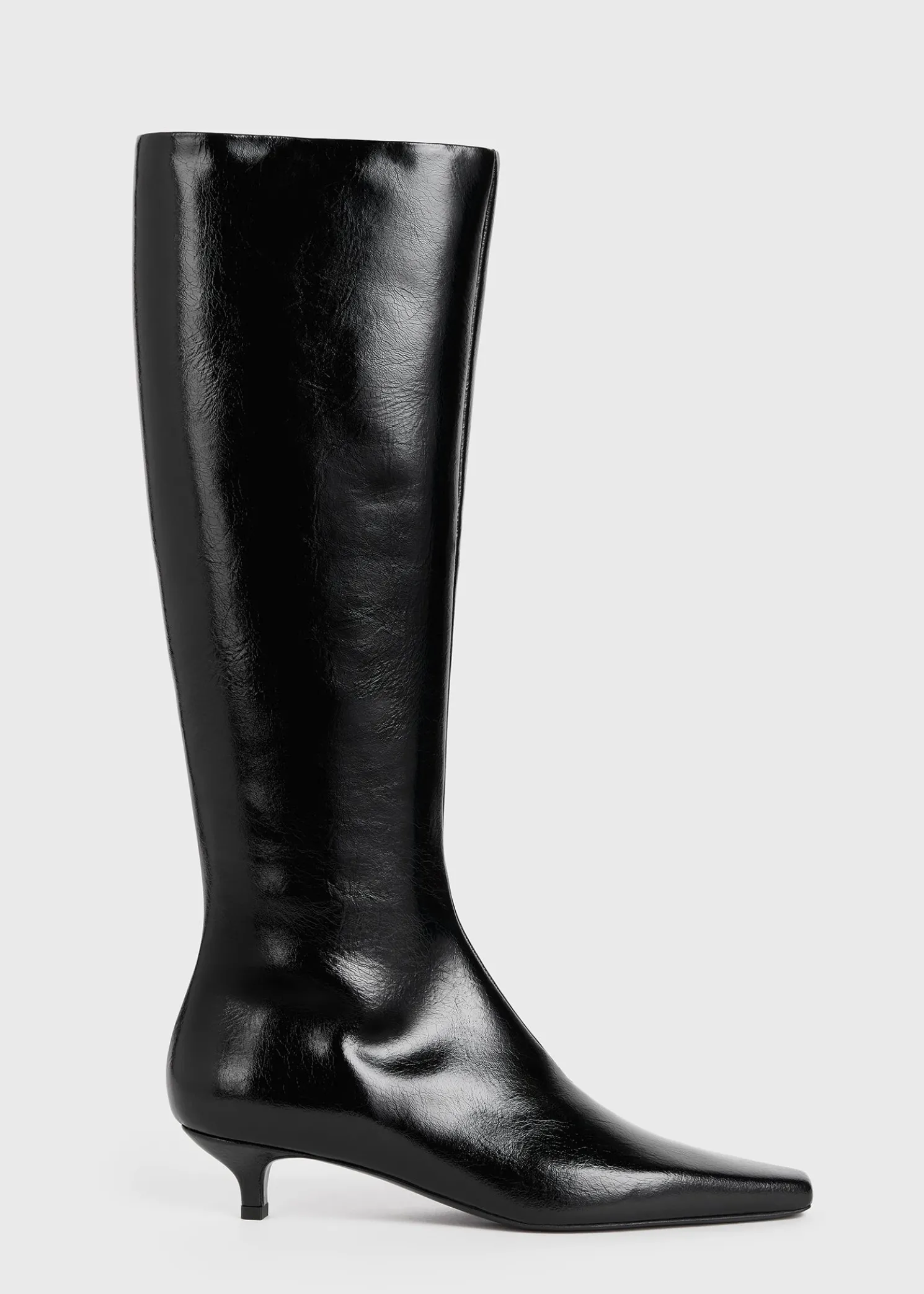 Slim patent knee-high boots black
