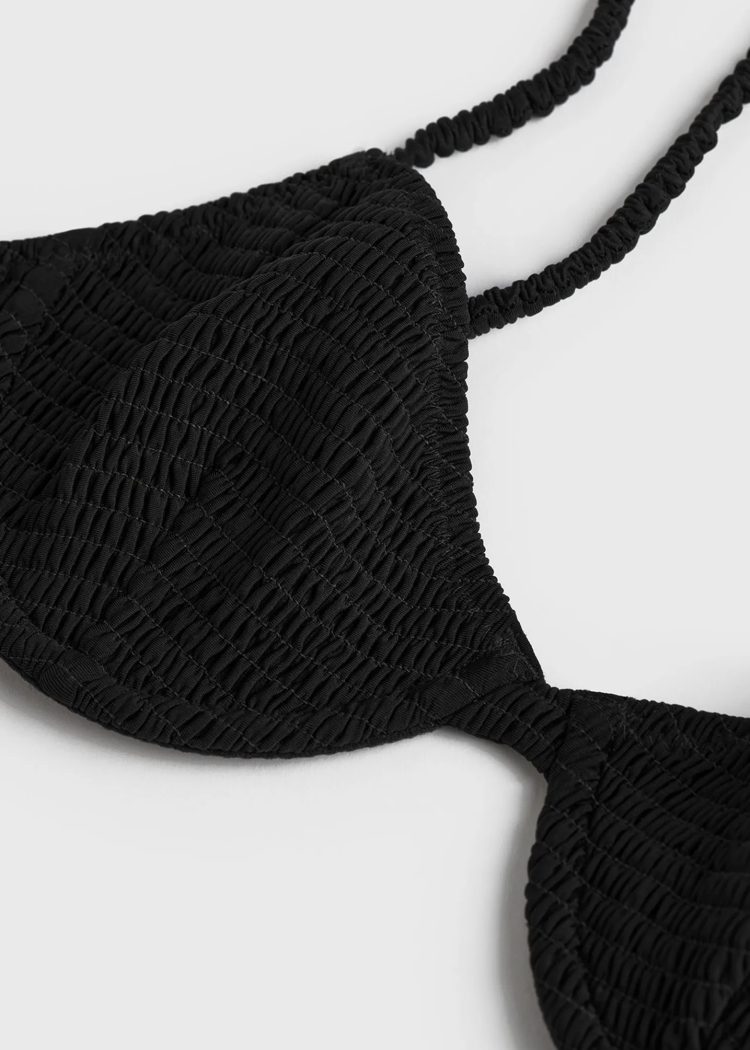 Smocked half-cup bikini top black