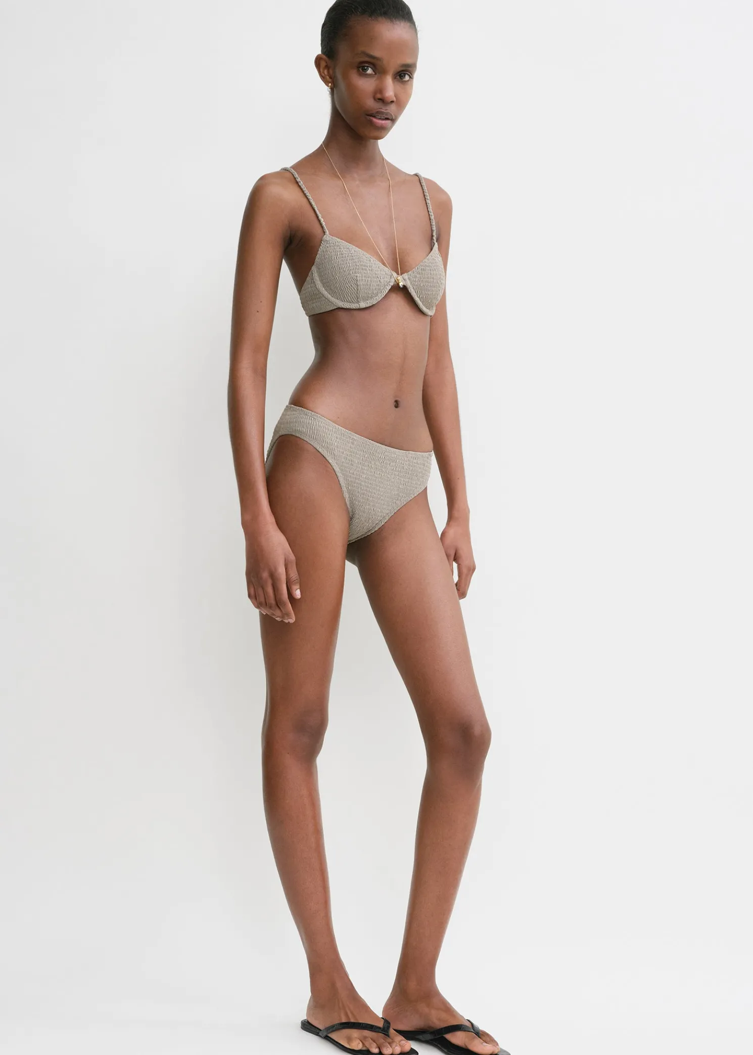 Smocked half-cup bikini top dove