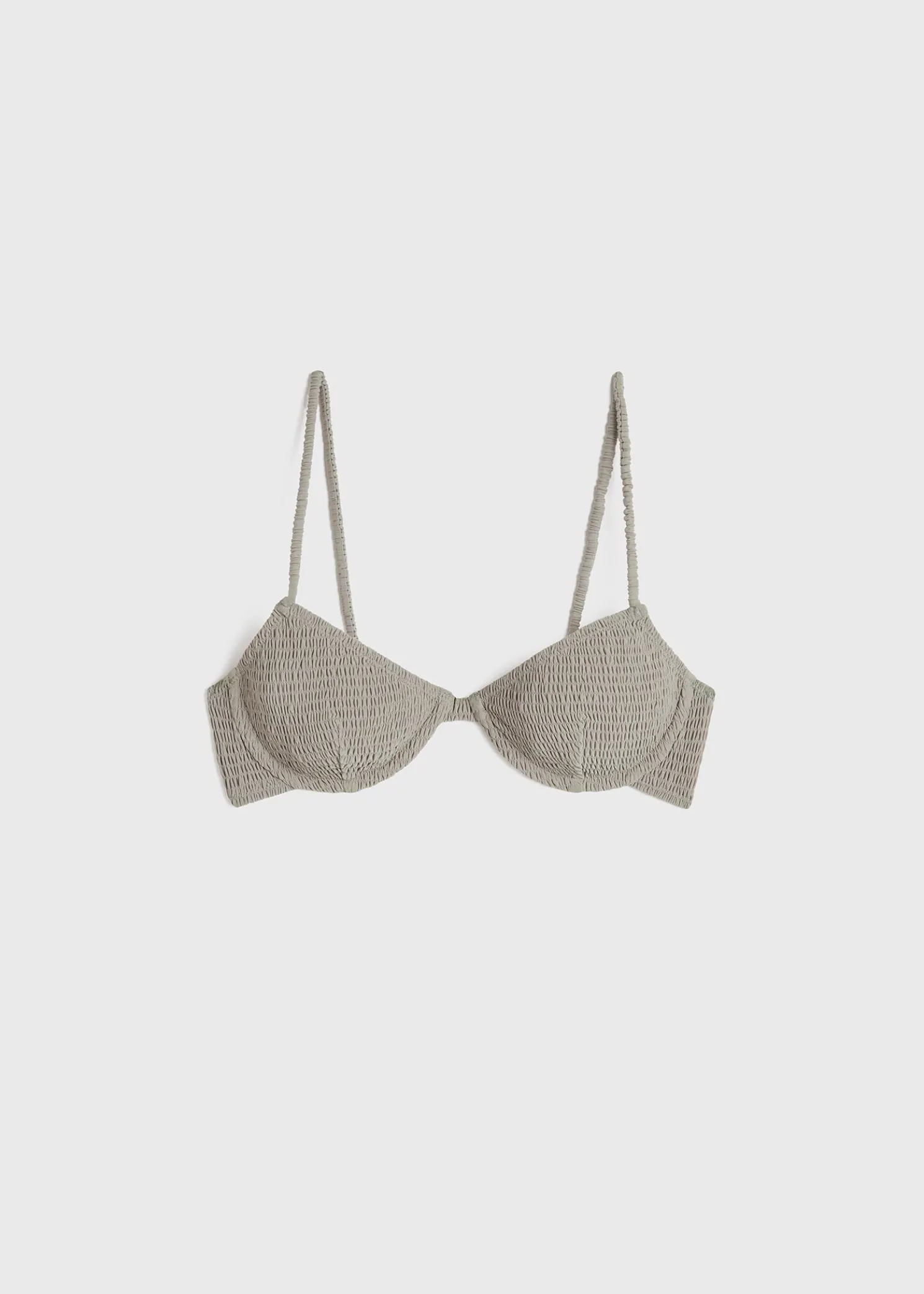 Smocked half-cup bikini top dove