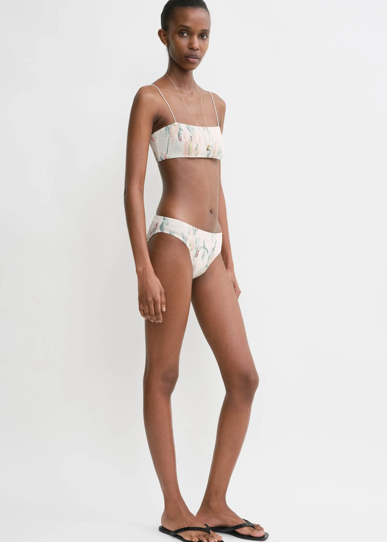 Smocked mid-rise bikini bottoms washed floral