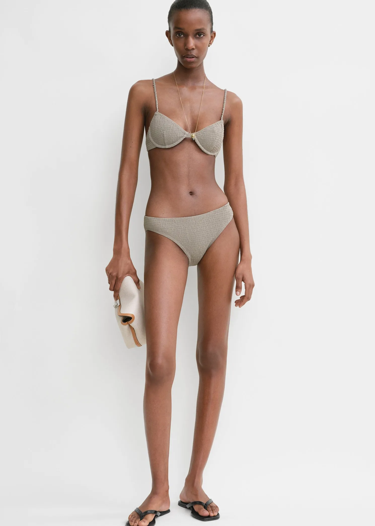 Smocked mid-rise bikini bottoms dove