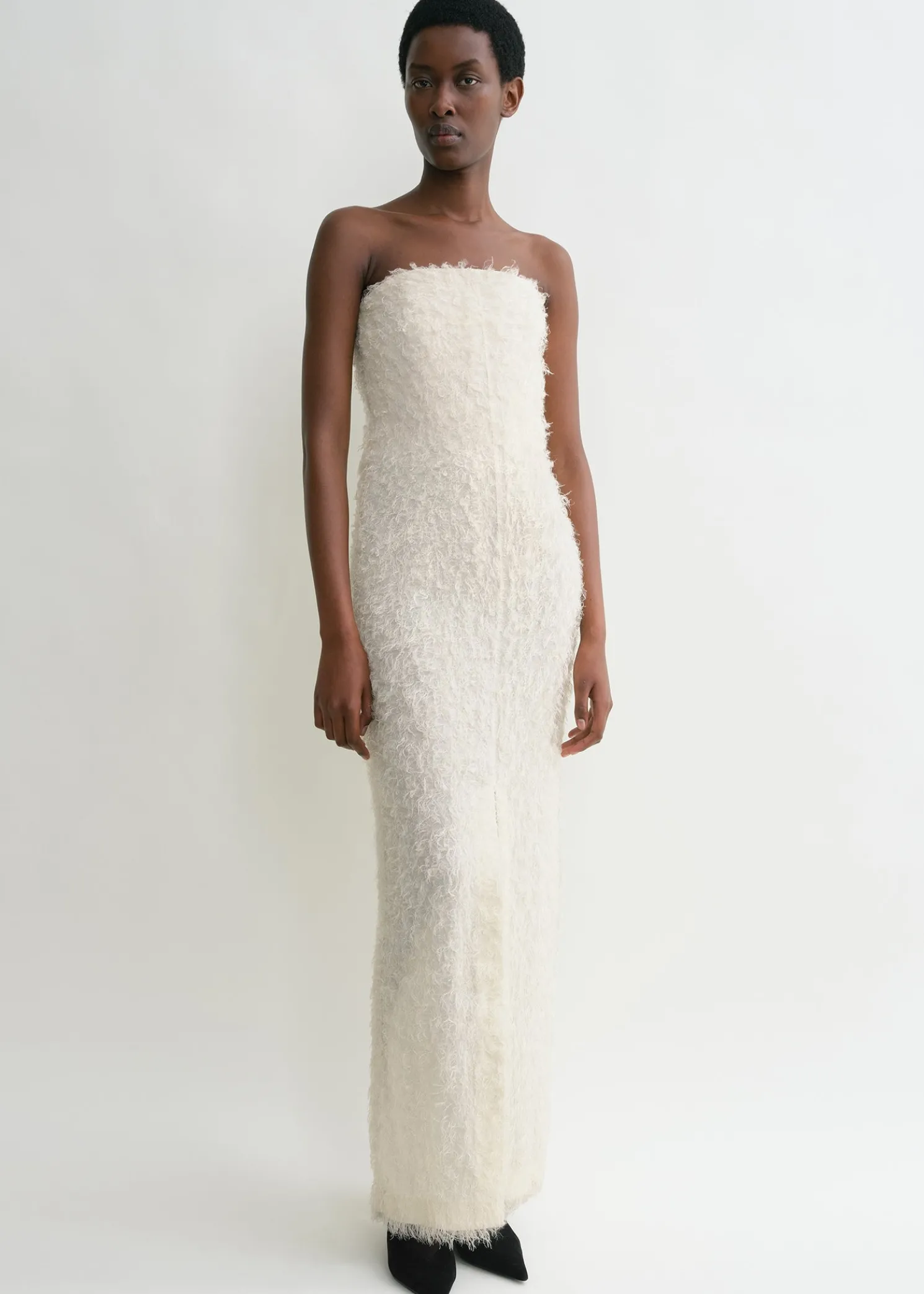 Strapless fil coupé dress ecru