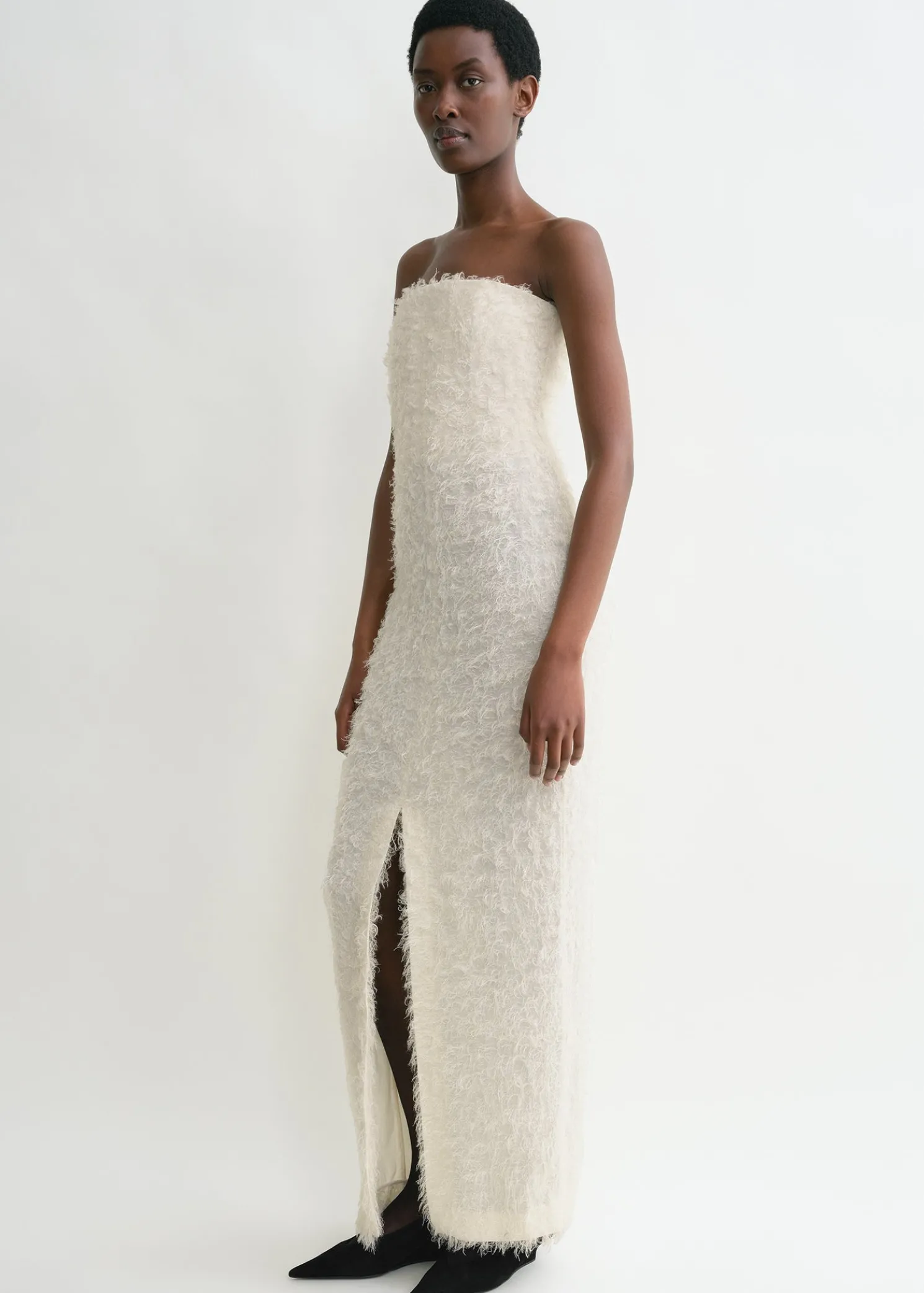 Strapless fil coupé dress ecru