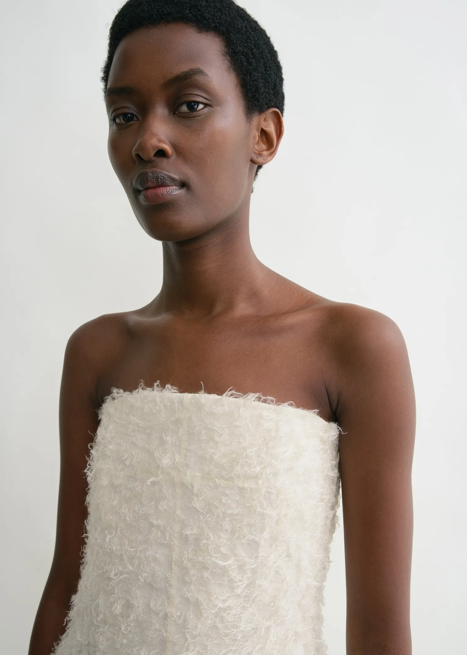 Strapless fil coupé dress ecru