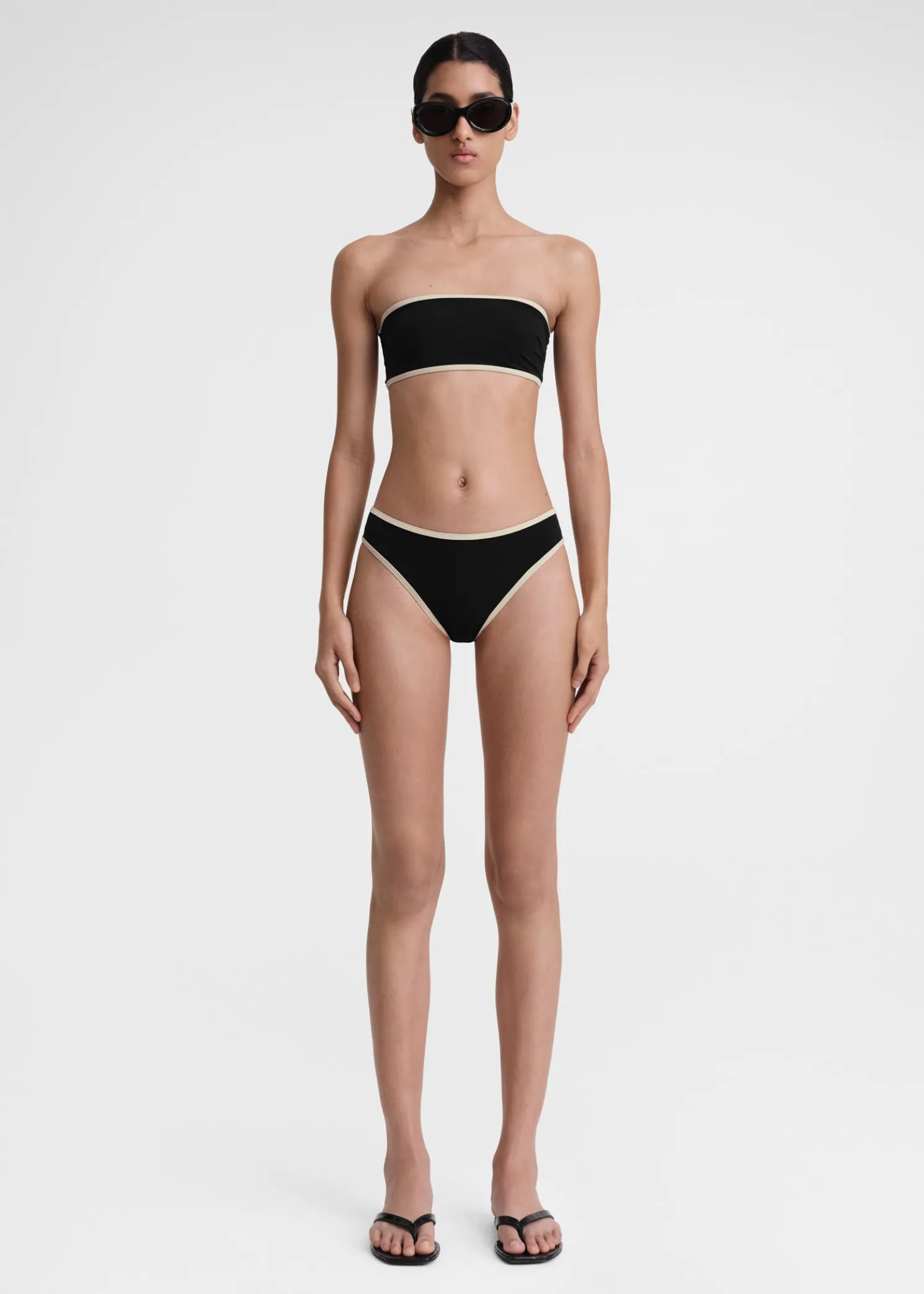 Stripe edge bikini bottoms black