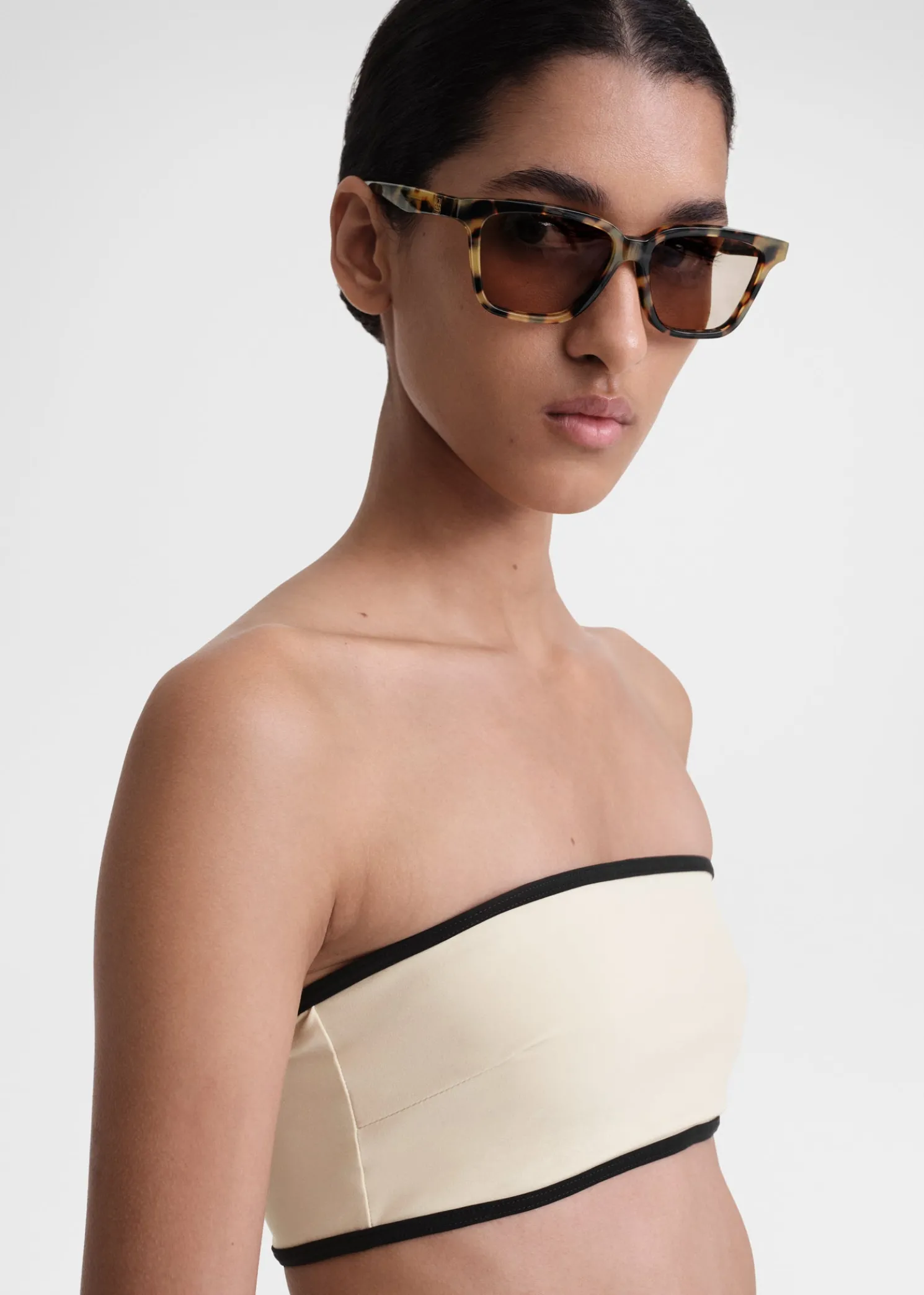 Stripe edge strapless bikini top light hay