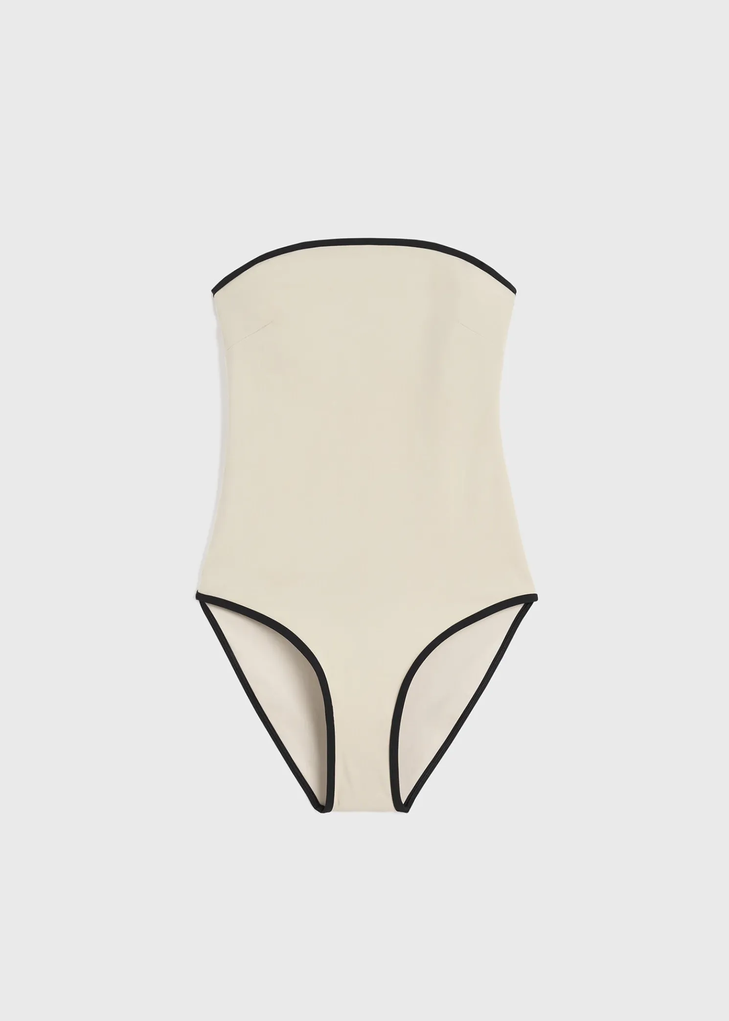 Stripe edge strapless swimsuit light hay