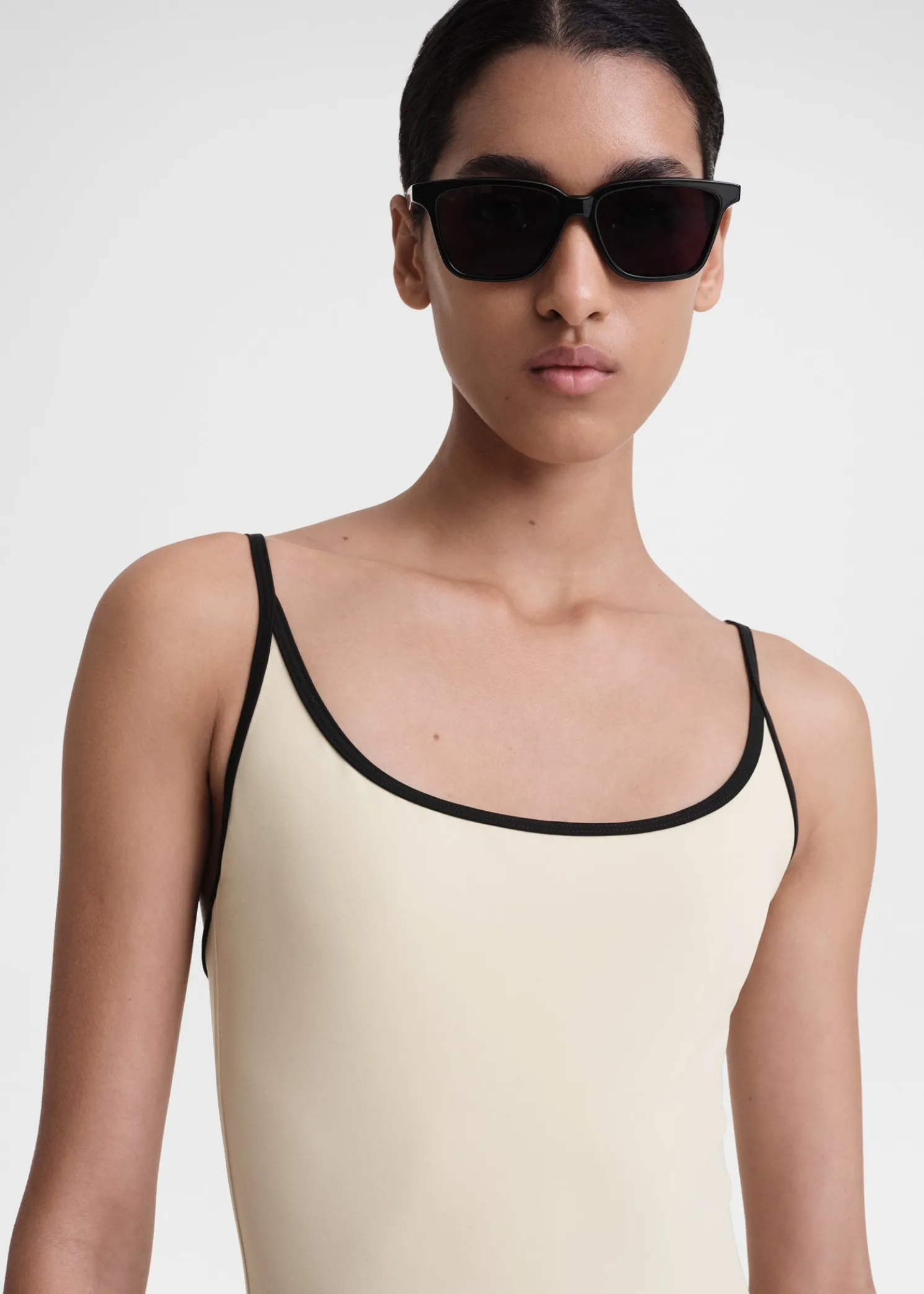 Stripe edge swimsuit light hay