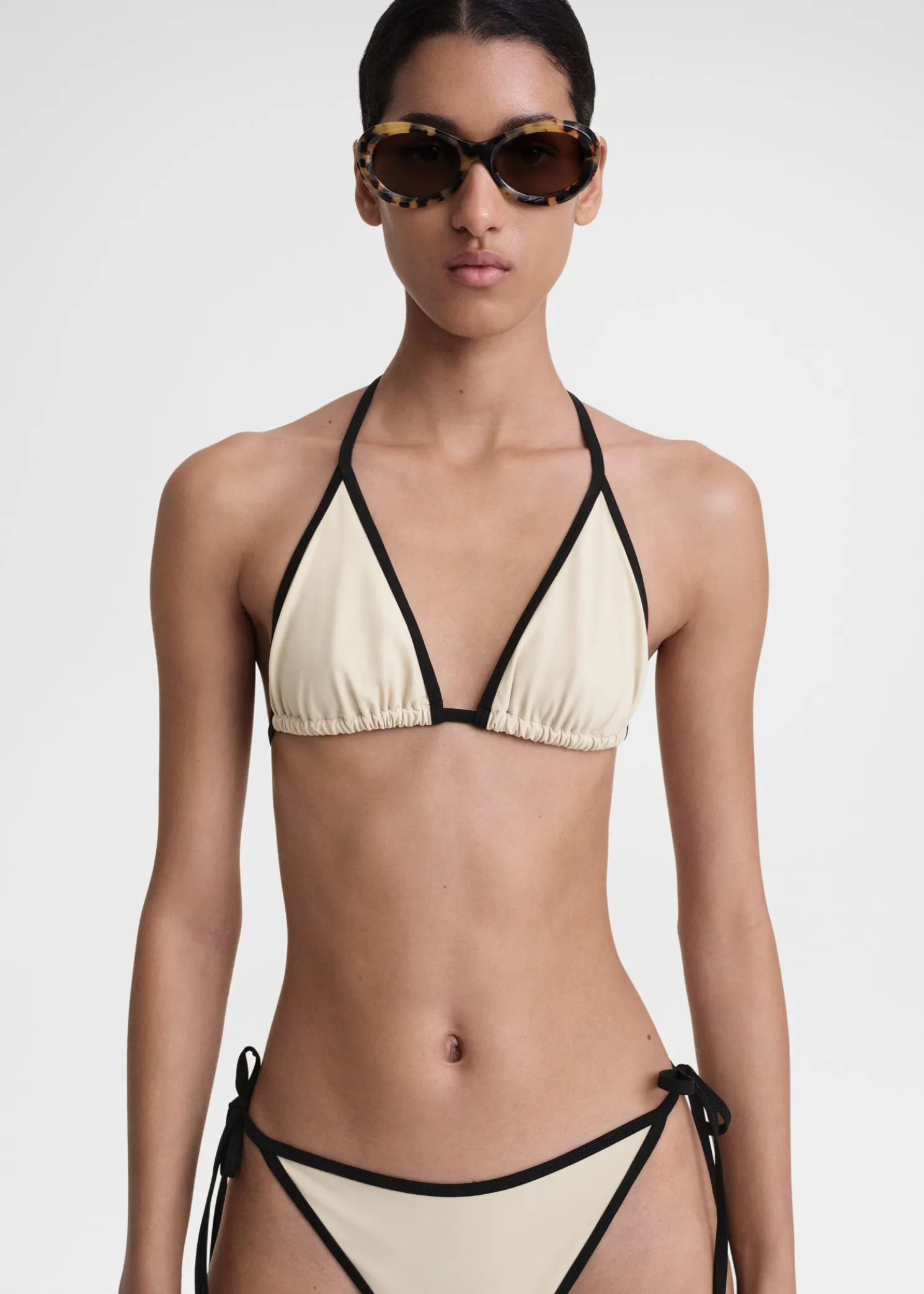 Stripe tie bikini top light hay