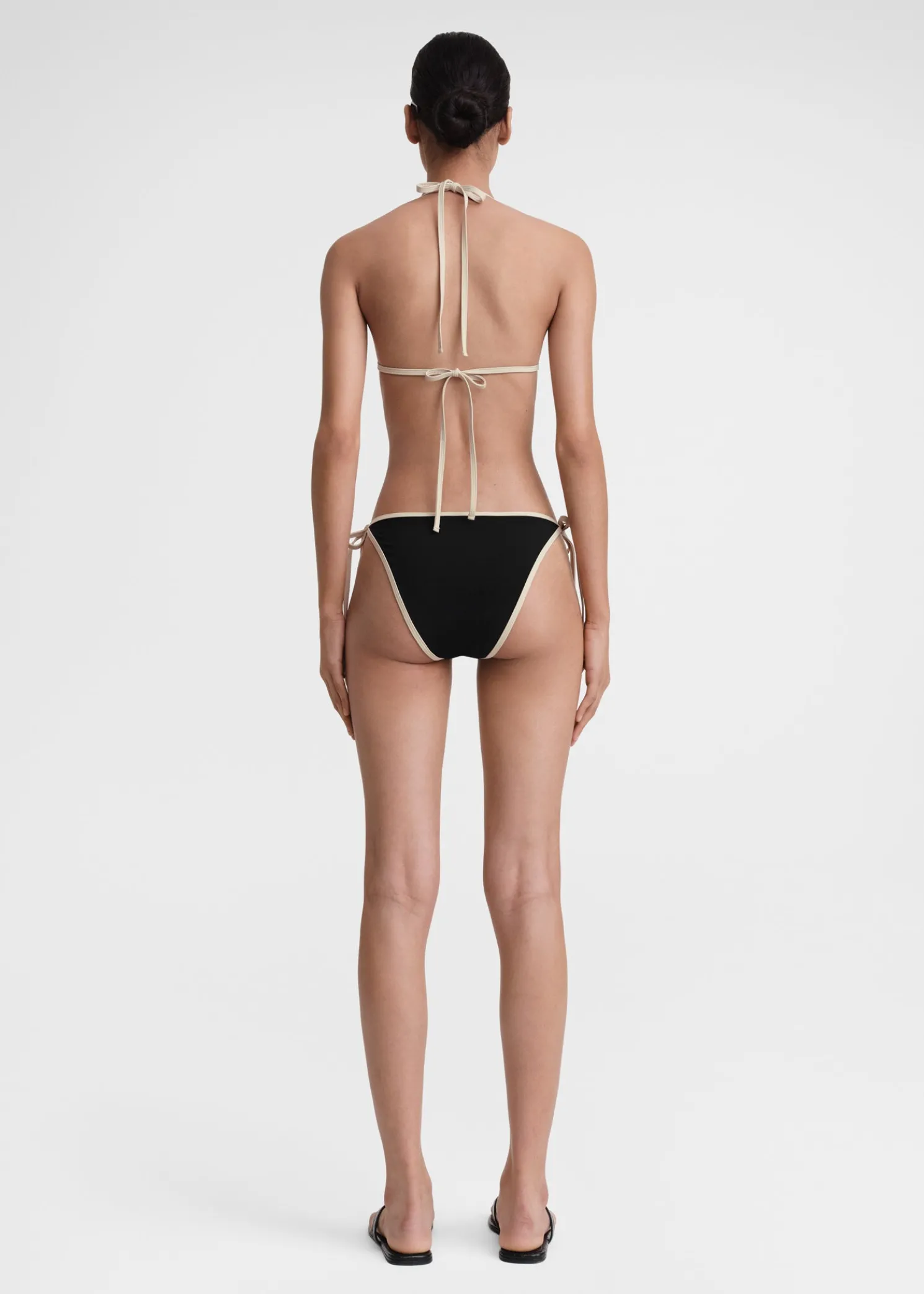 Stripe tie bikini bottoms black