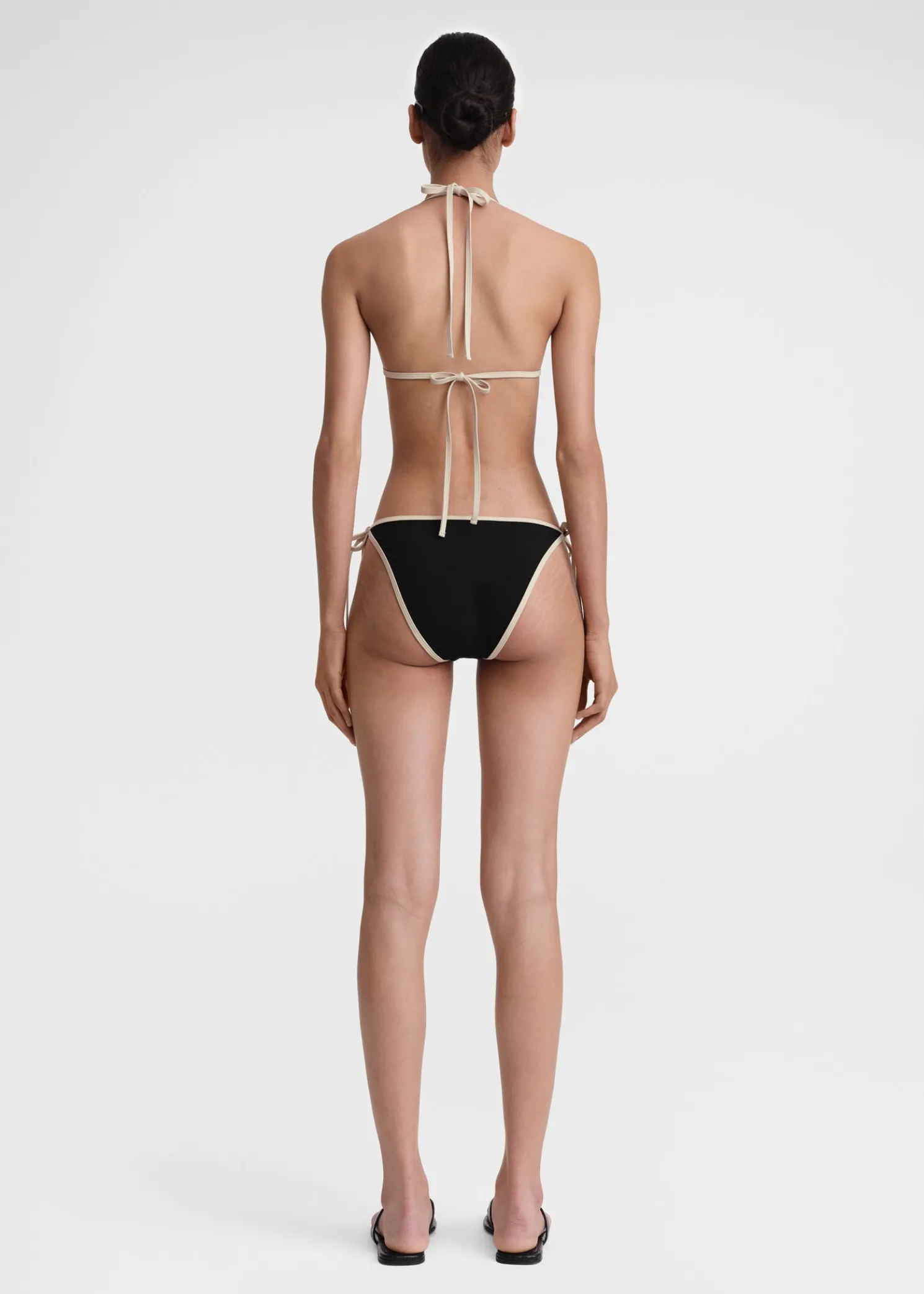 Stripe tie bikini top black