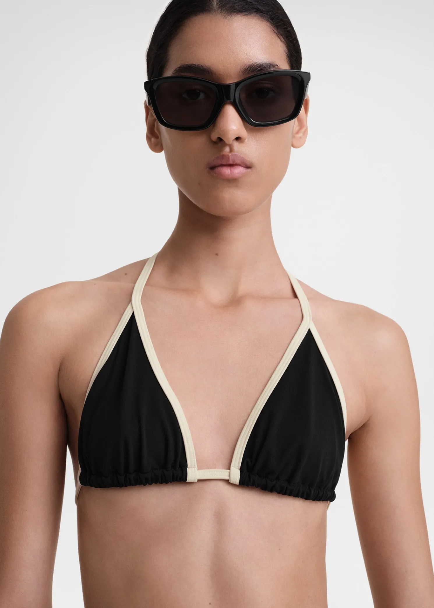 Stripe tie bikini top black