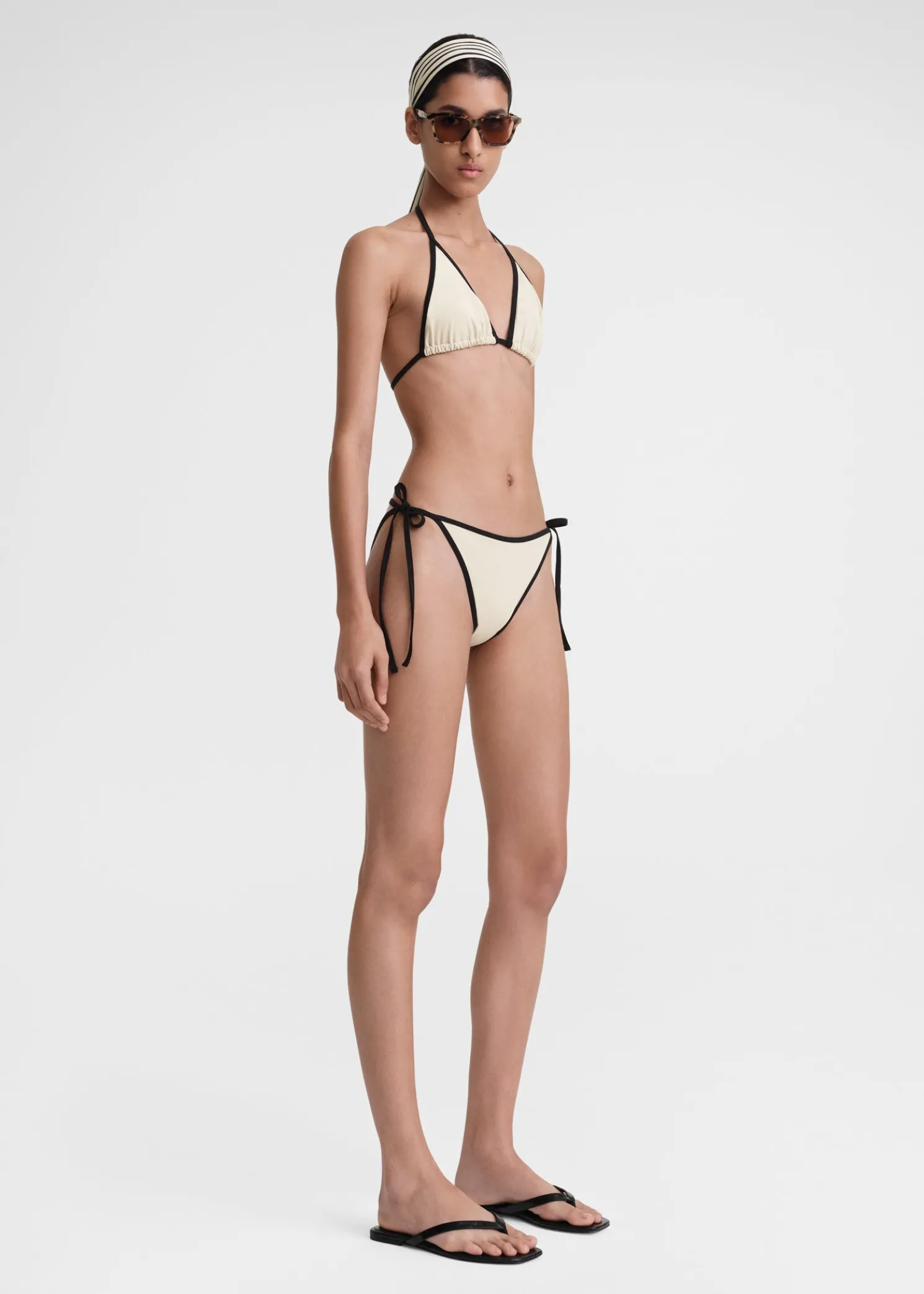 Stripe tie bikini bottoms light hay
