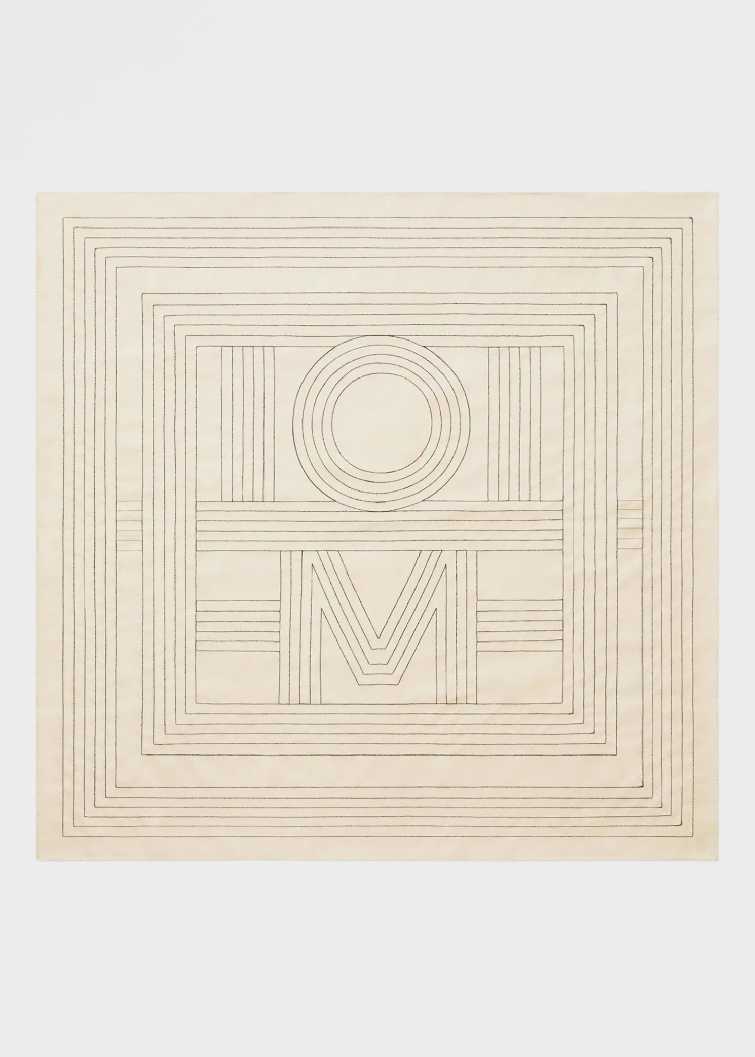 Striped embroidered monogram silk scarf creme