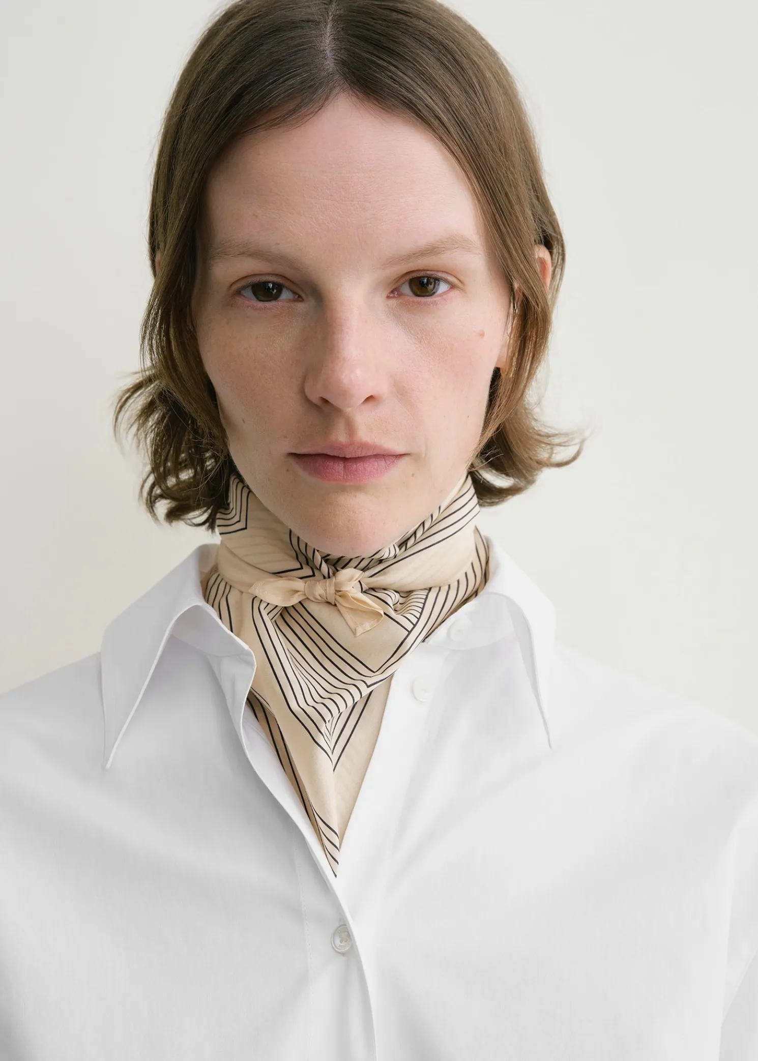 Striped monogram cotton silk scarf crème