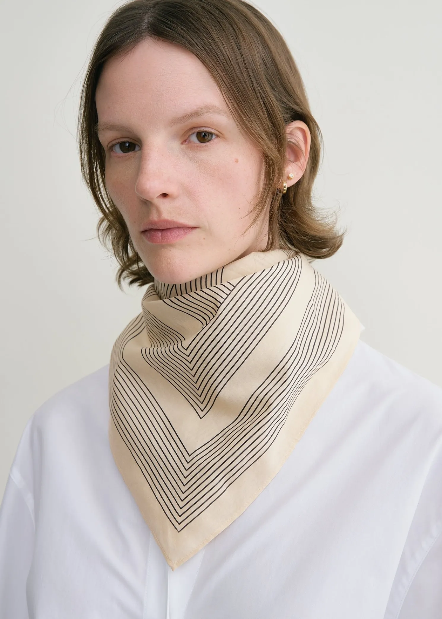 Striped monogram cotton silk scarf crème