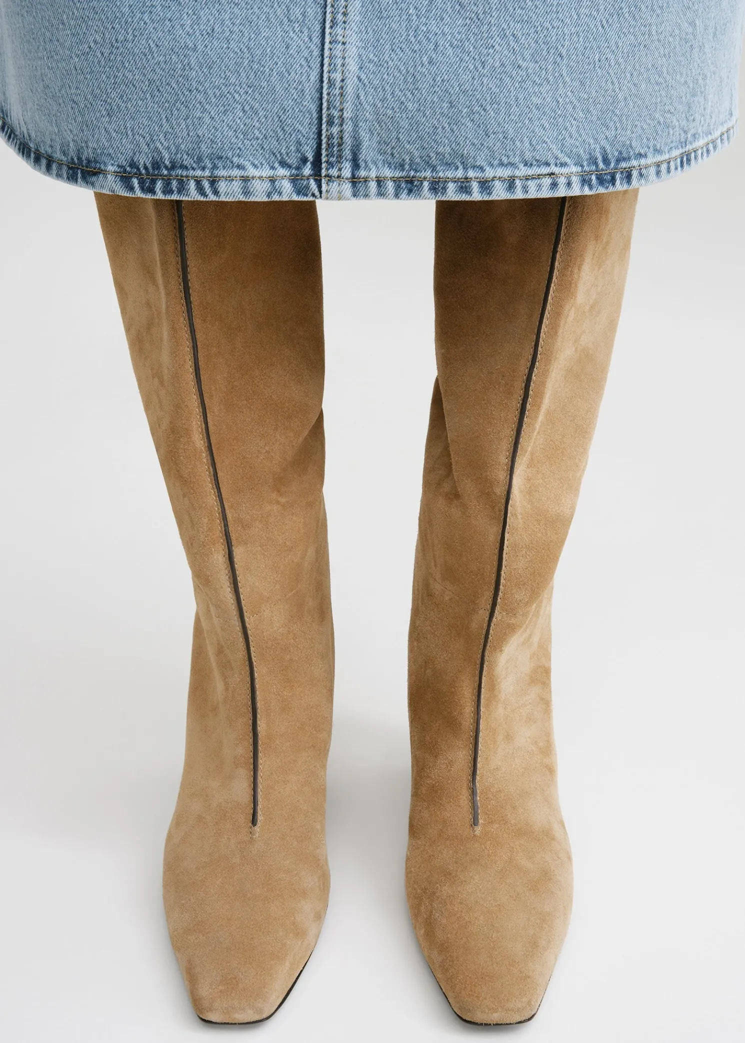 Suede wide shaft boots caramel