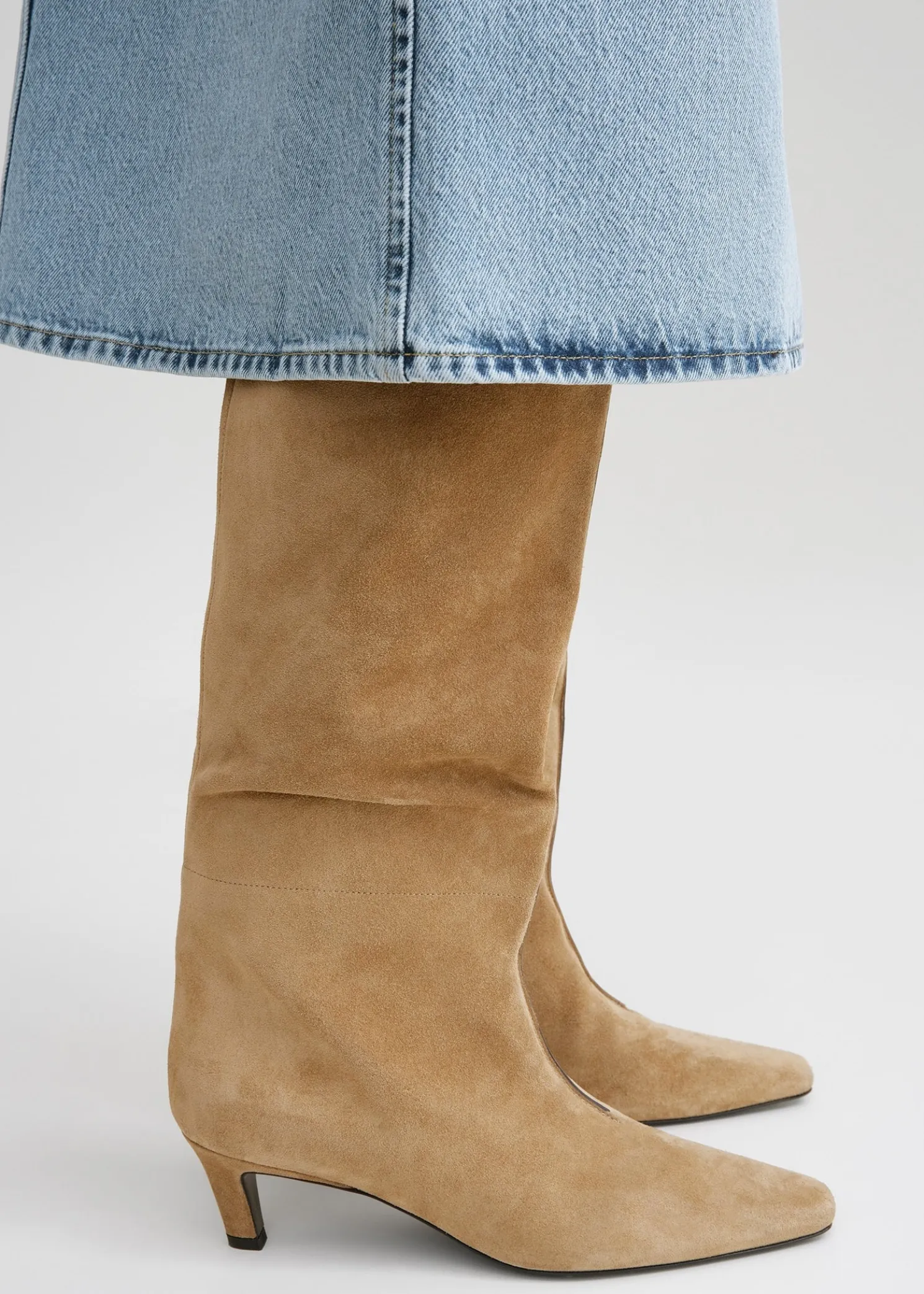 Suede wide shaft boots caramel