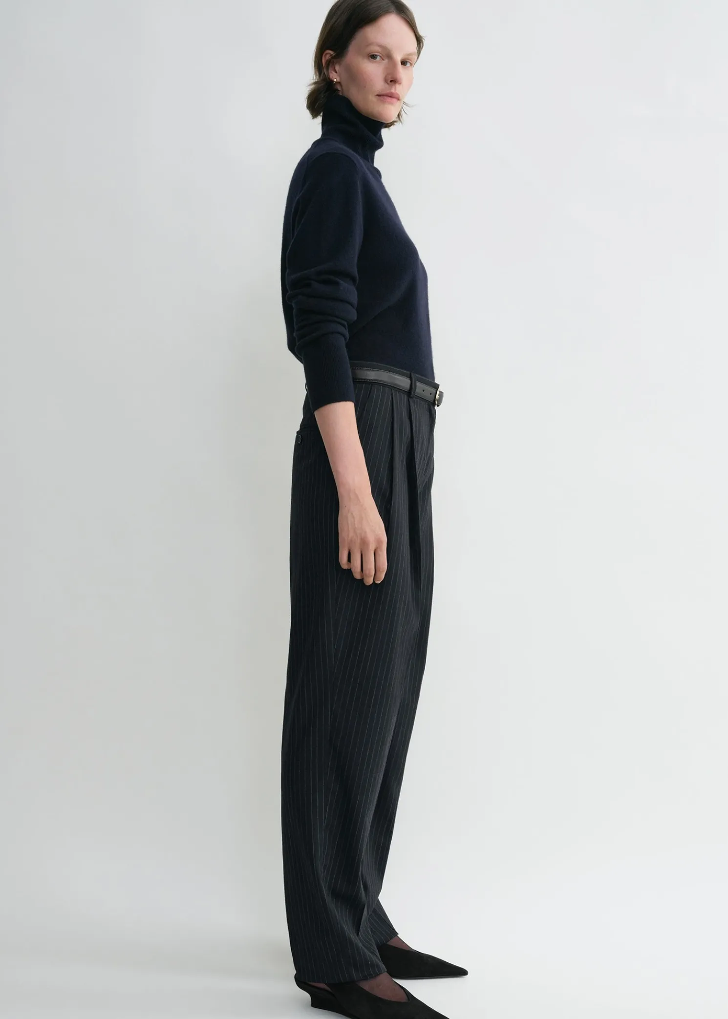 Tailored pinstriped trousers navy