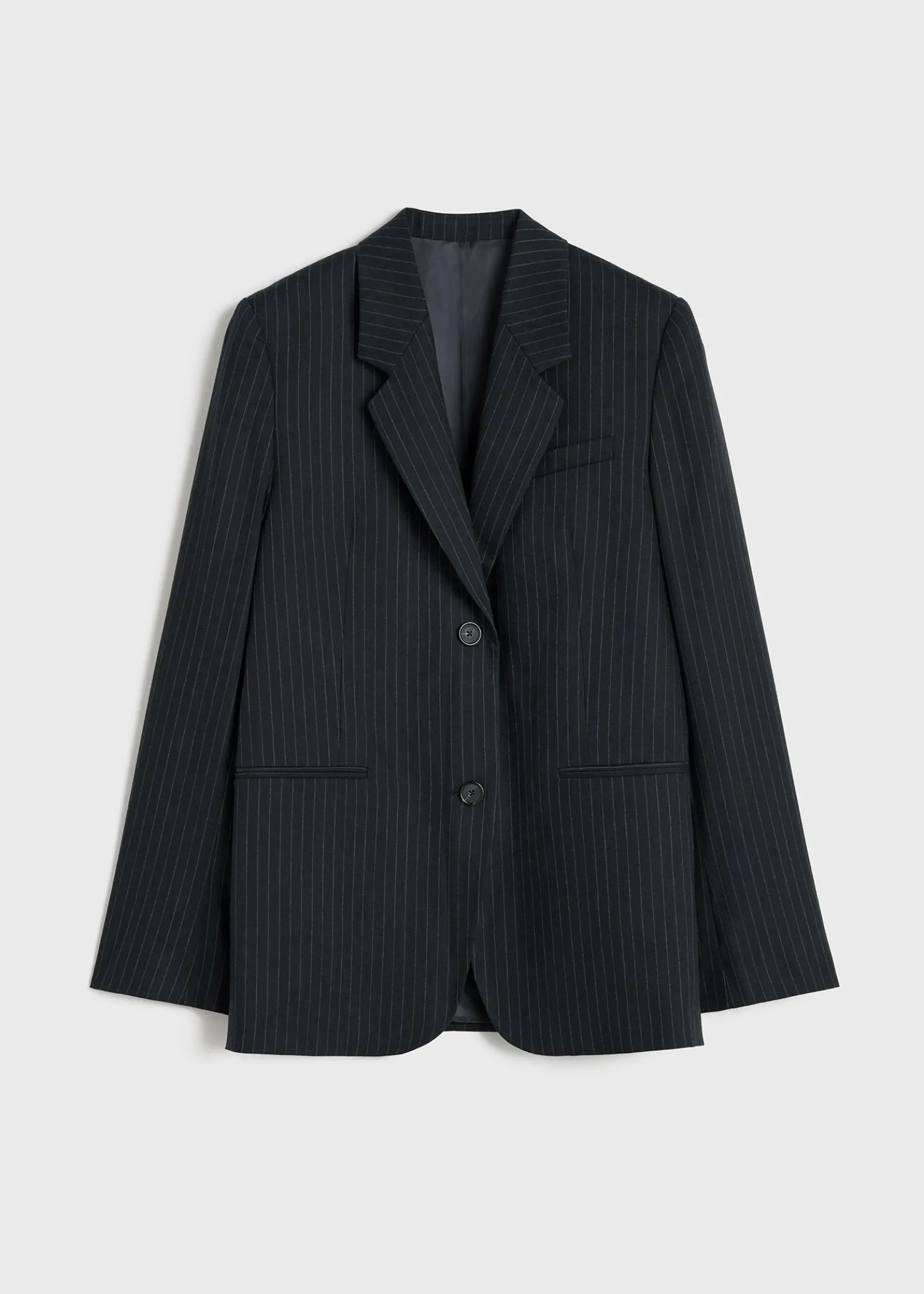 Tailored pinstriped suit jacket navy