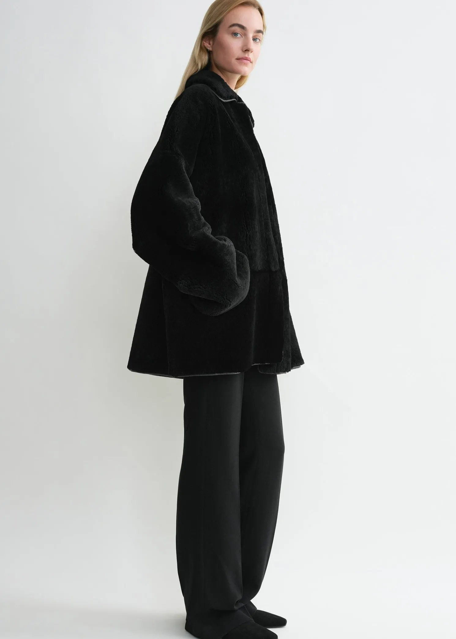 Teddy shearling overshirt jacket black