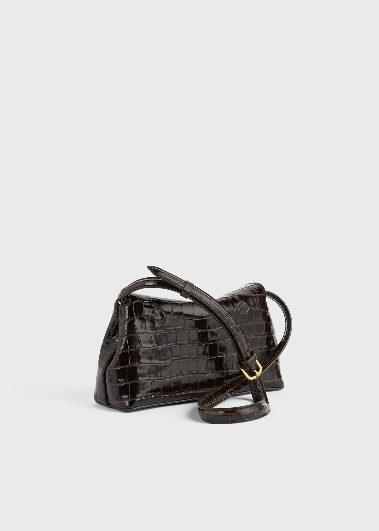 T-Lock croco-embossed clutch dark brown