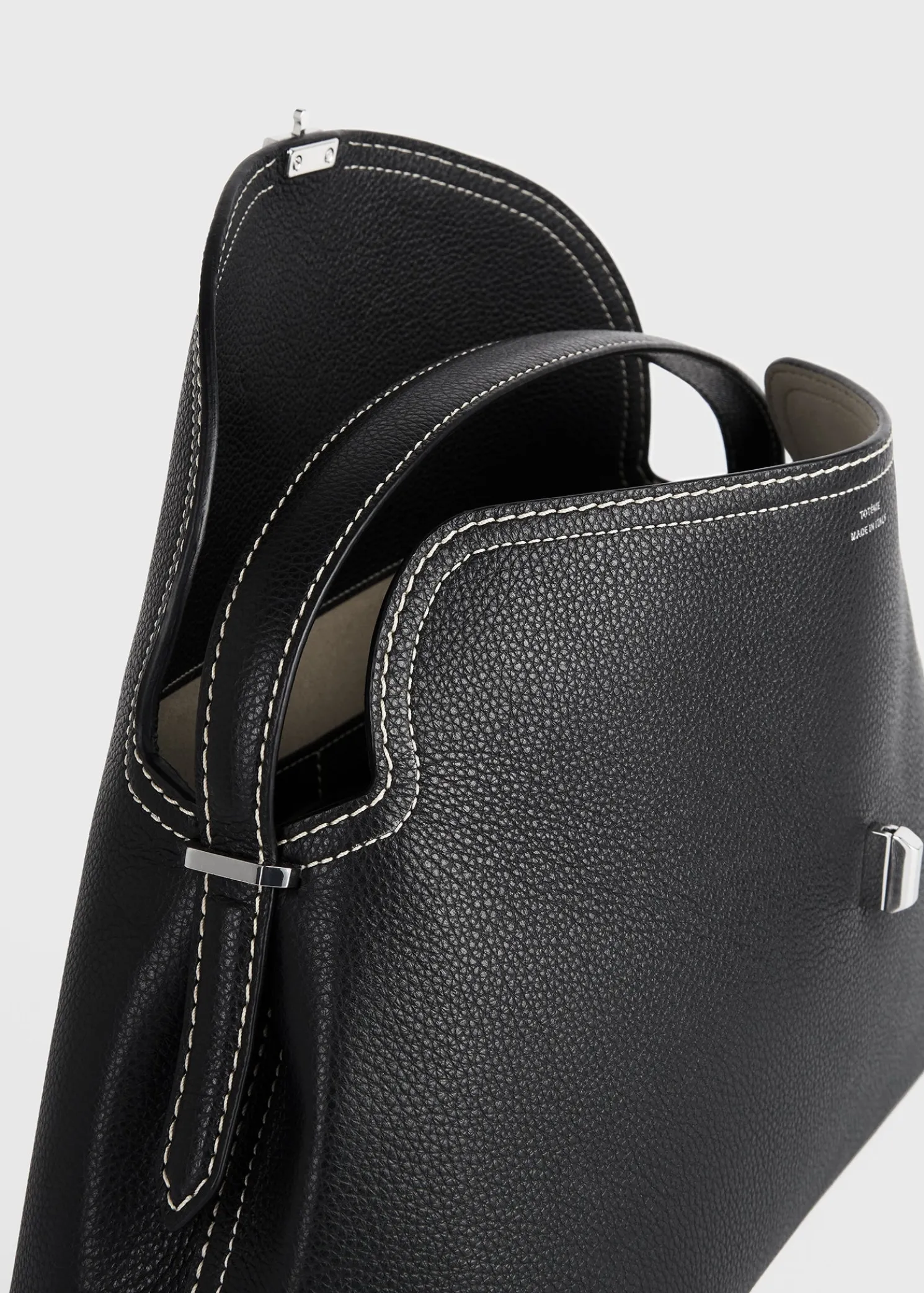 T-Lock grained-leather top handle black