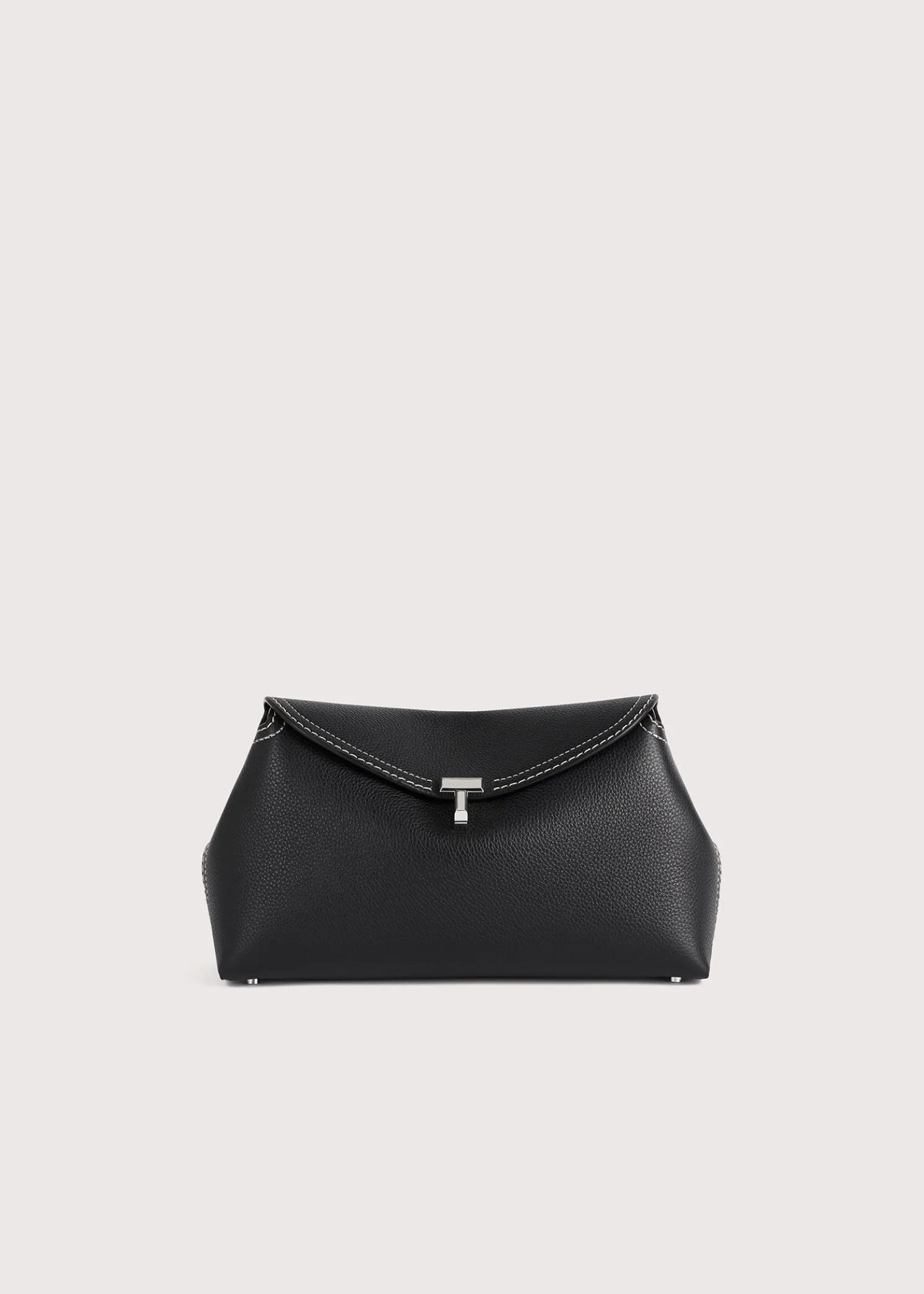 T-Lock grained-leather clutch black