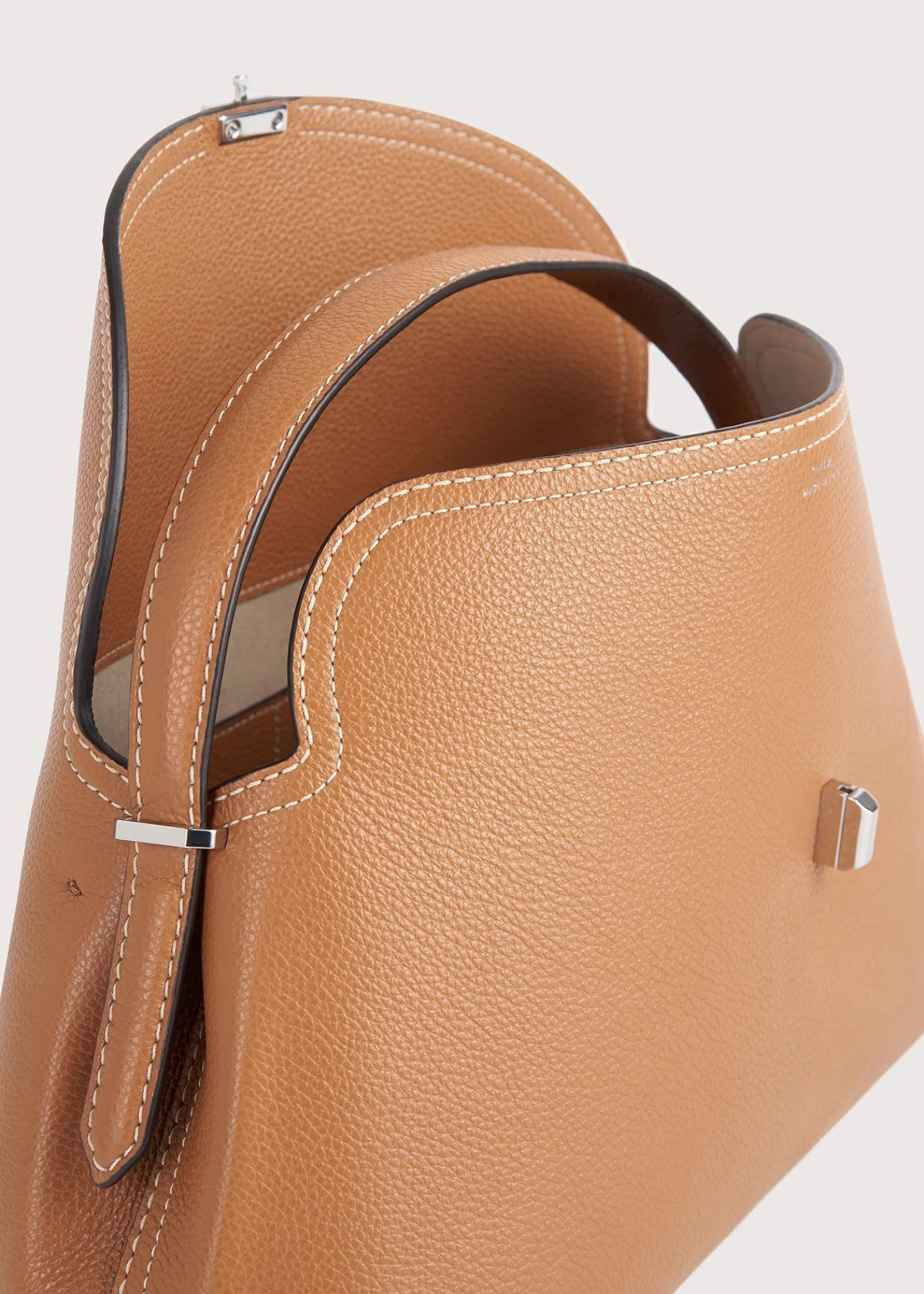 T-Lock grained-leather top handle tan