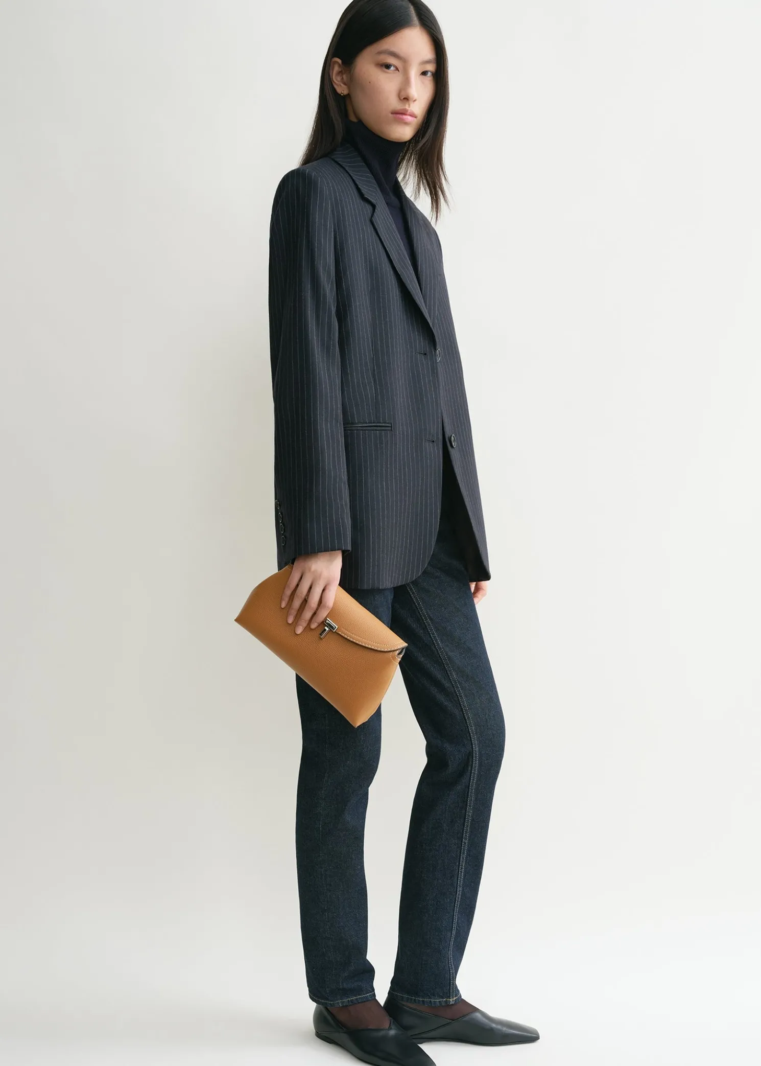 T-Lock grained-leather clutch tan