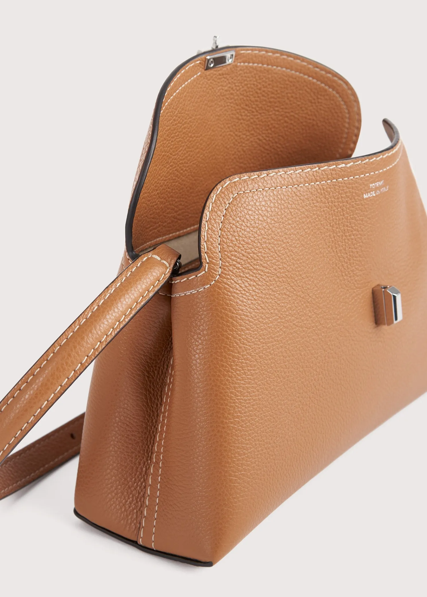 T-Lock grained-leather clutch tan