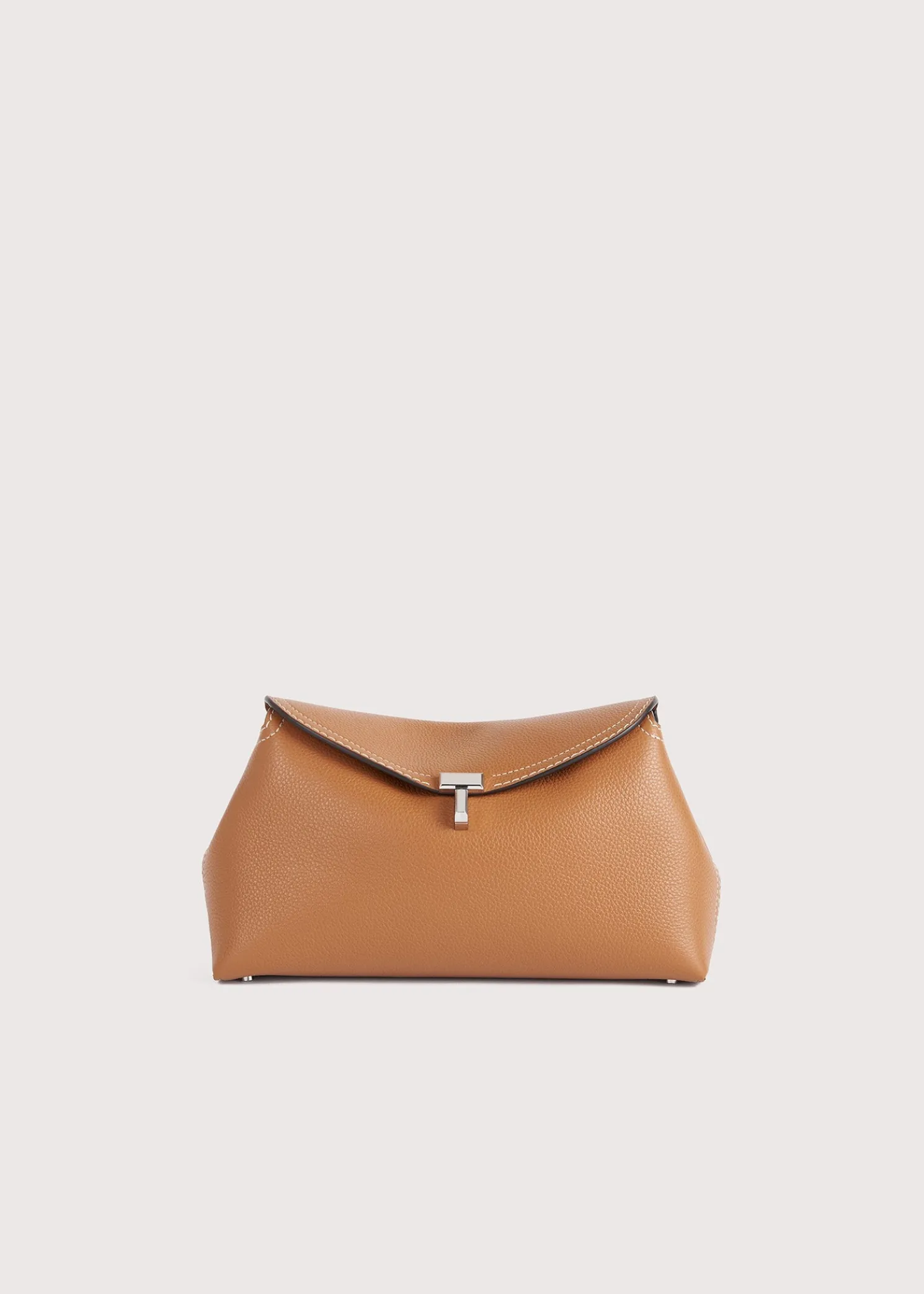 T-Lock grained-leather clutch tan