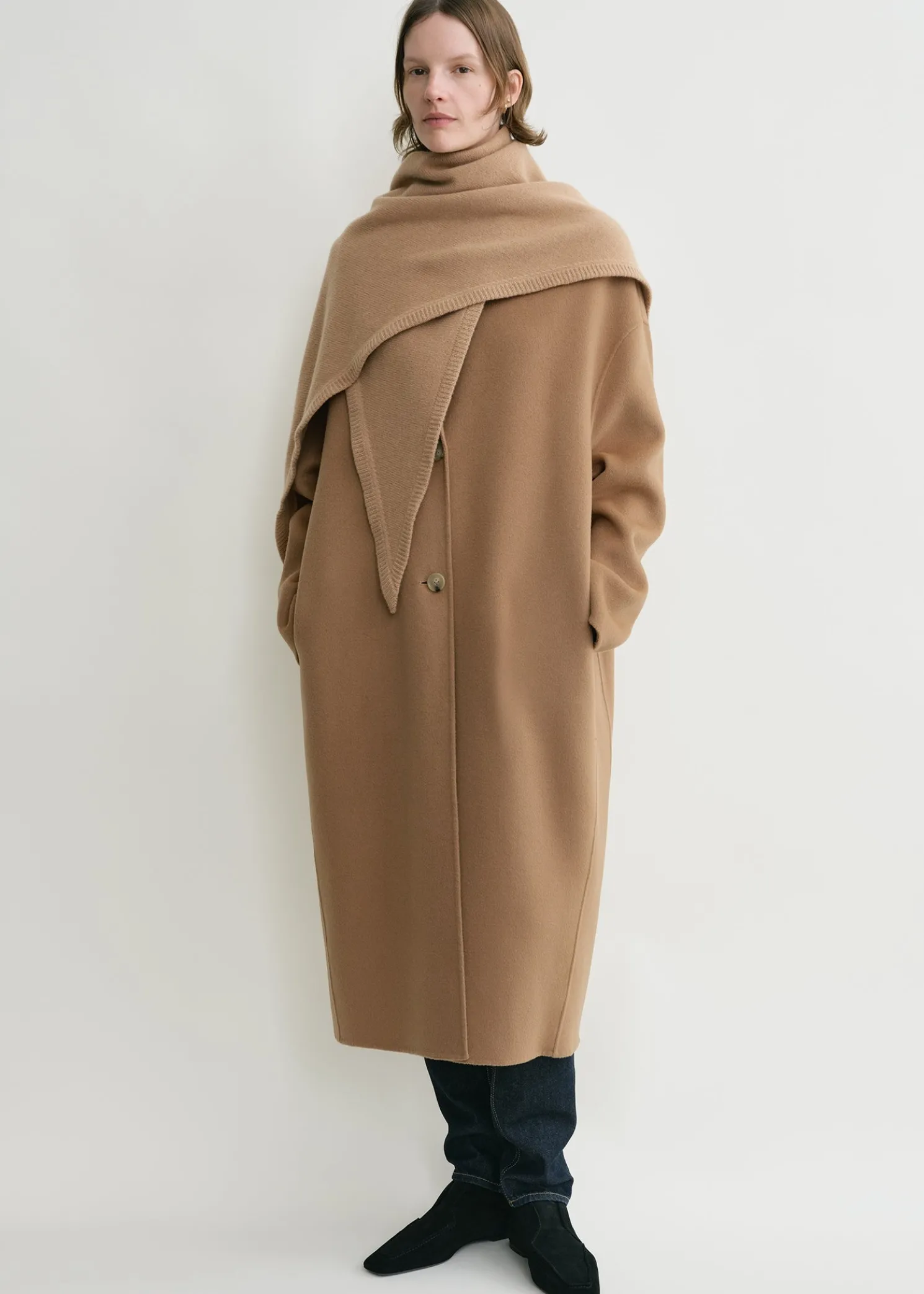 Triangle wool cashmere scarf camel