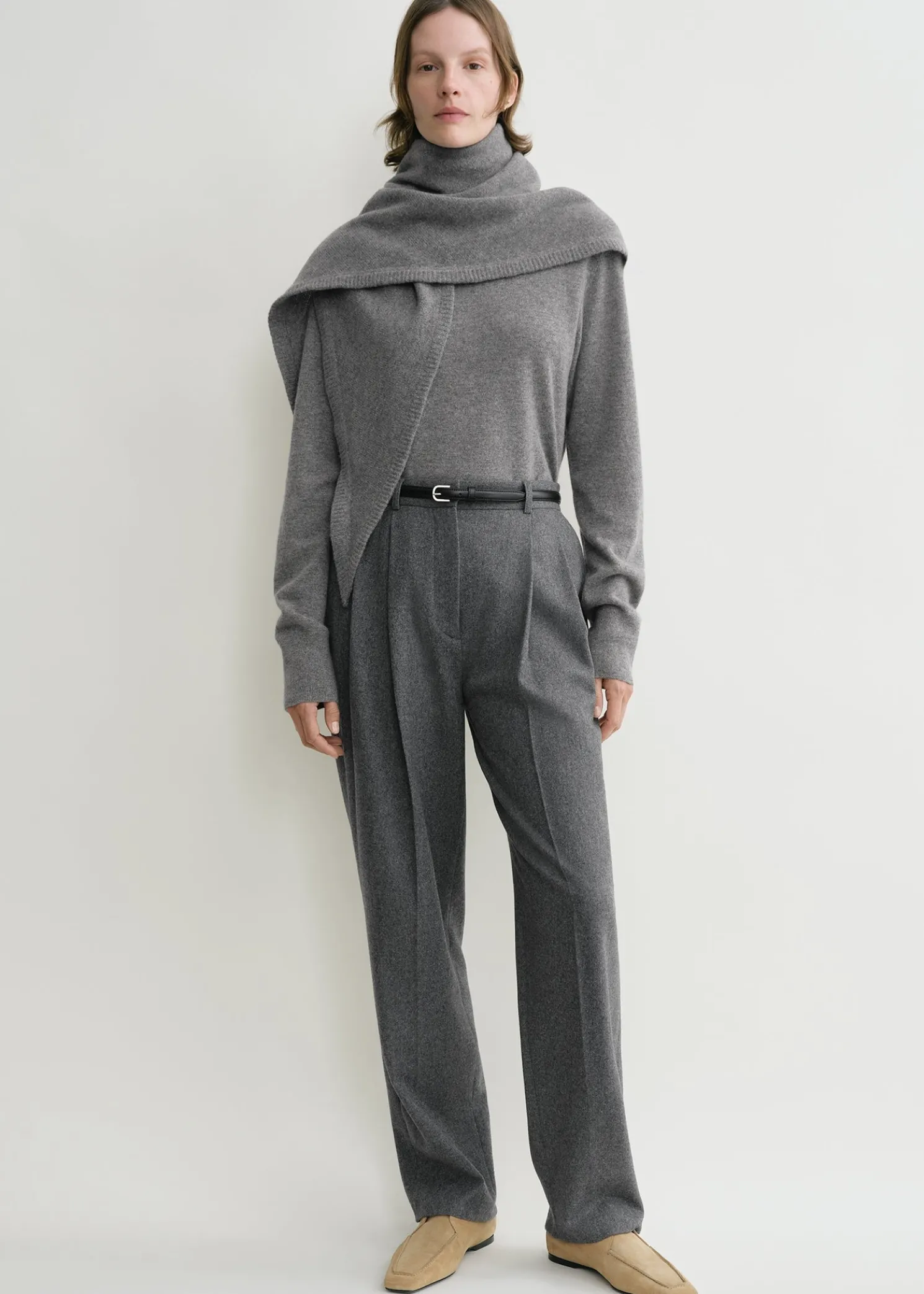 Triangle wool cashmere scarf grey melange