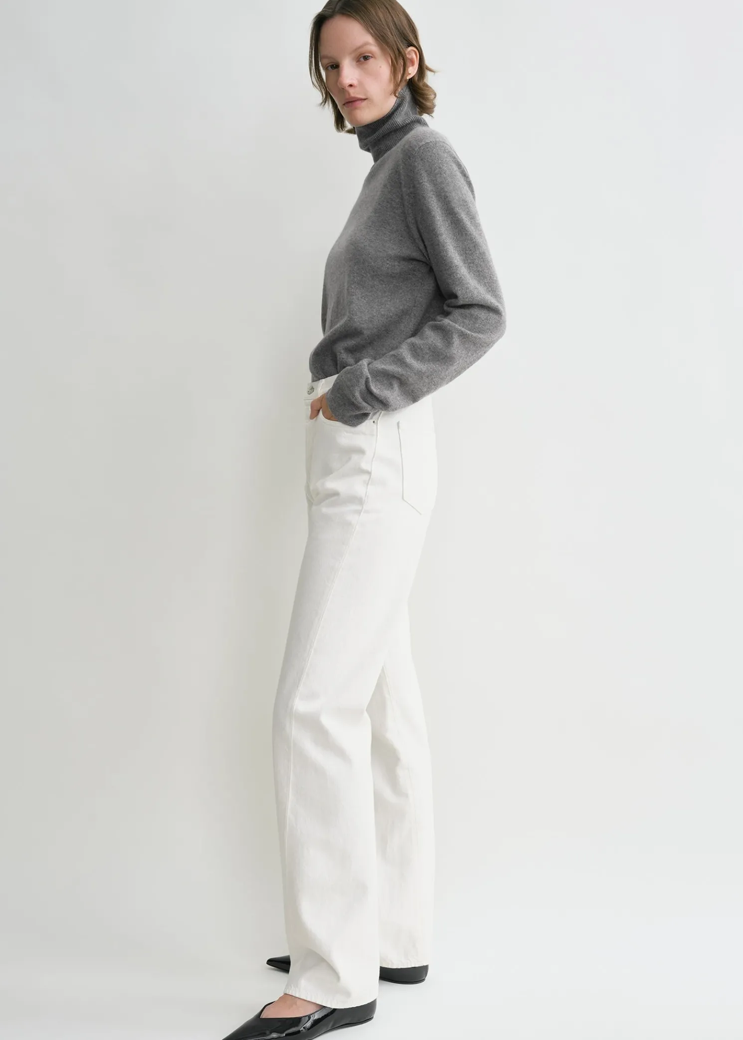Twisted seam denim full length off-white