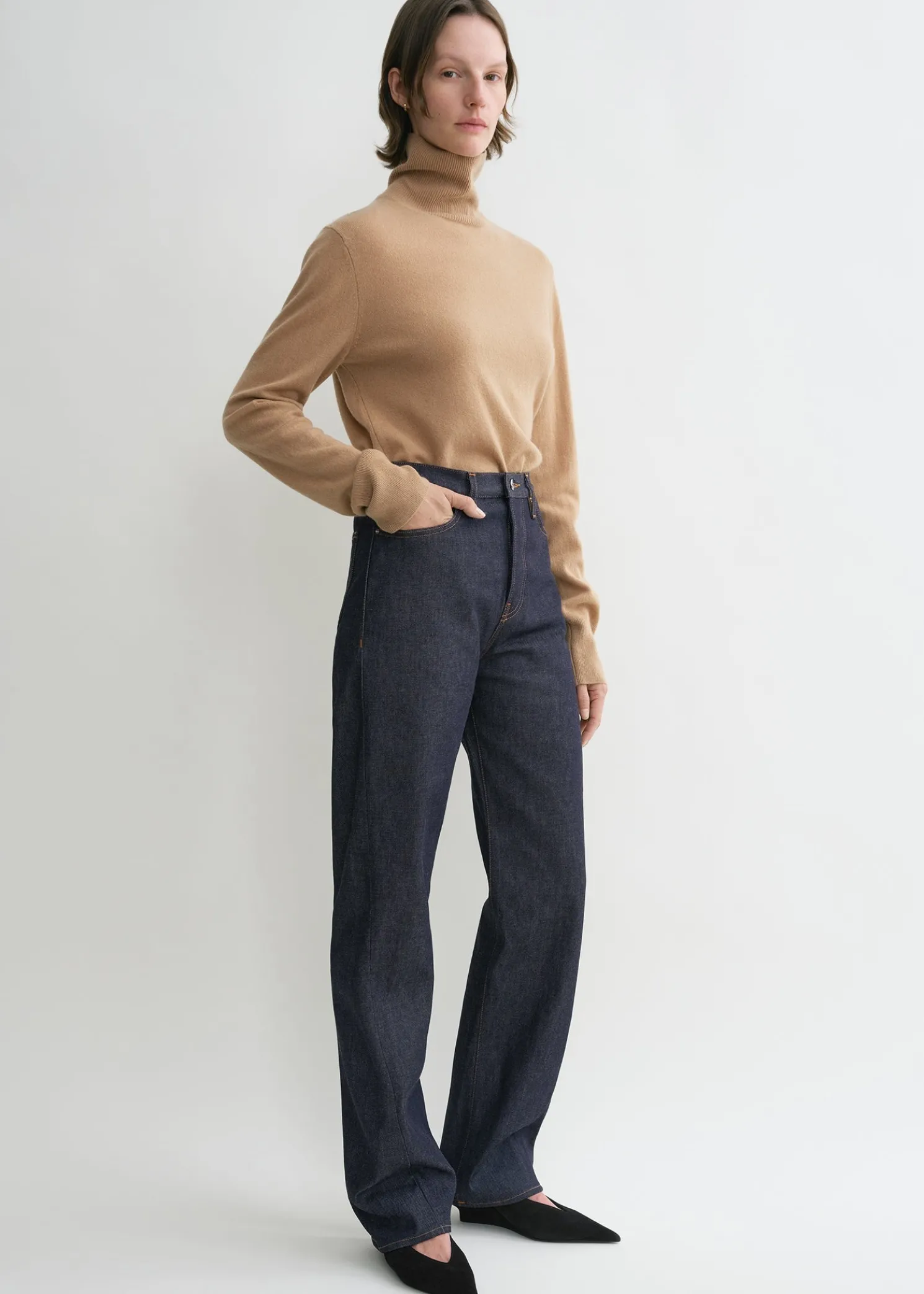 Twisted seam denim full length raw