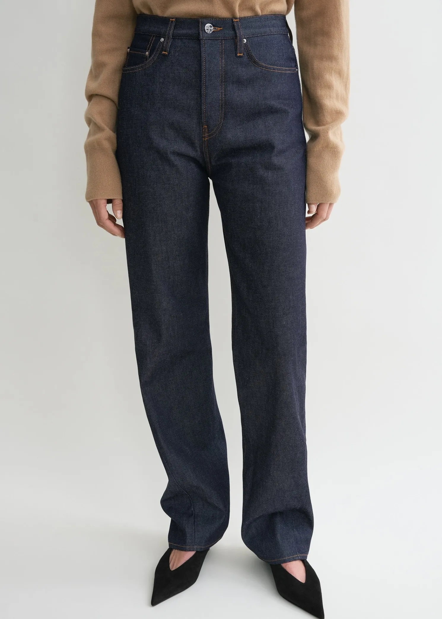 Twisted seam denim full length raw