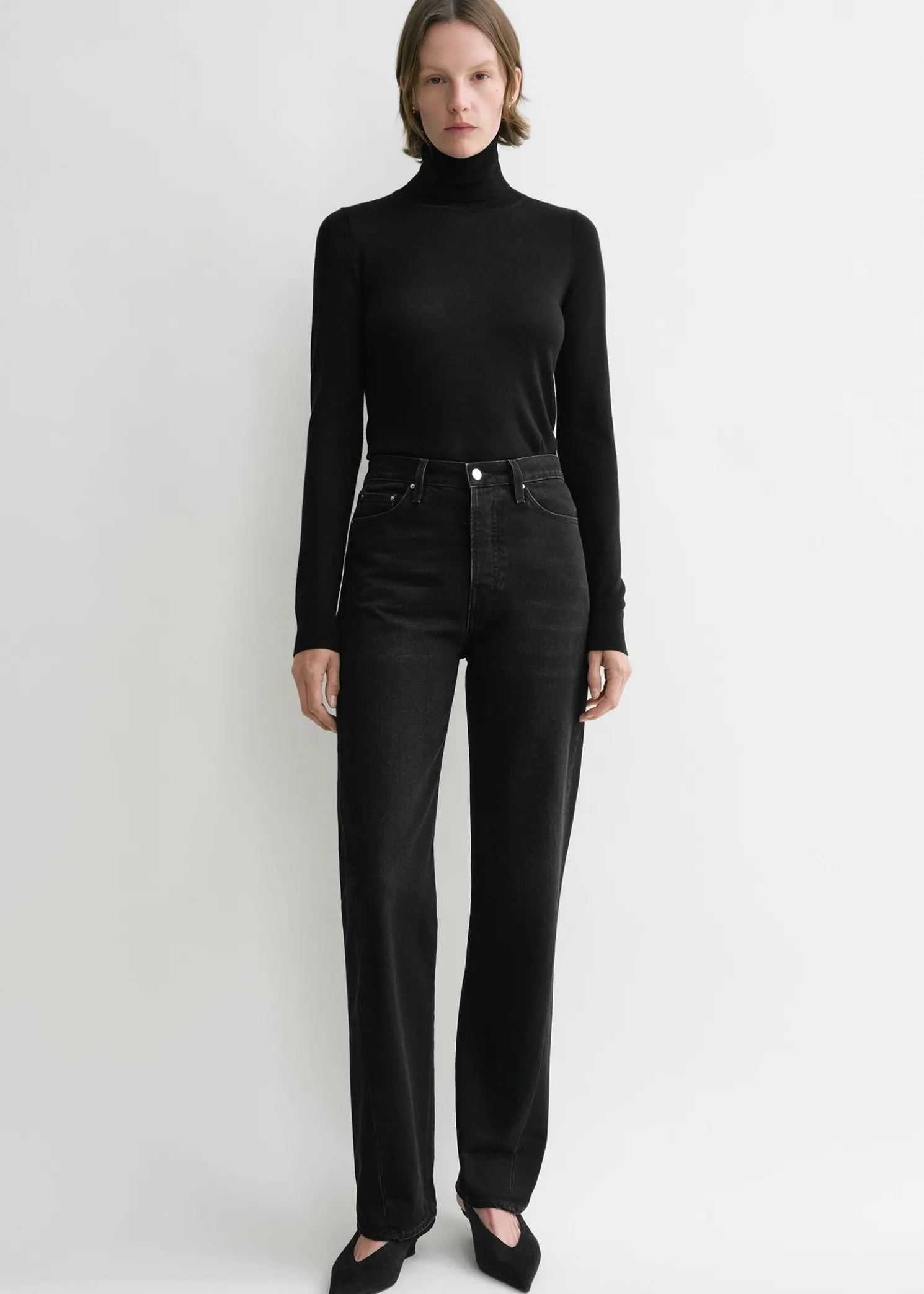 Twisted seam denim full length faded black