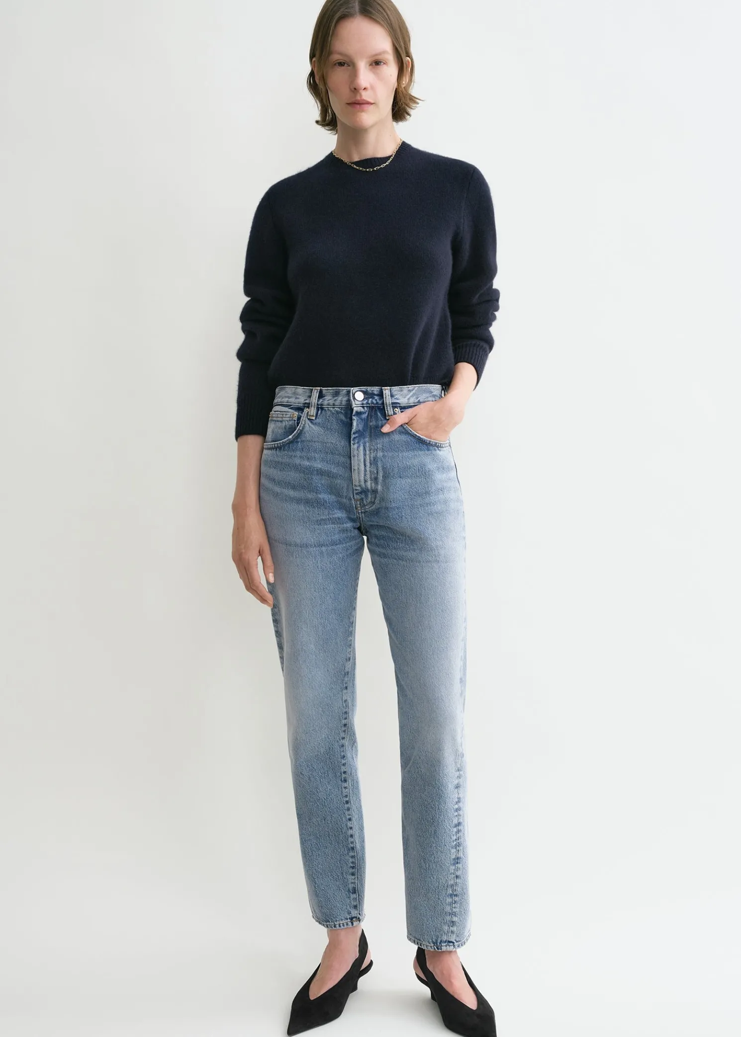 Twisted seam denim worn blue