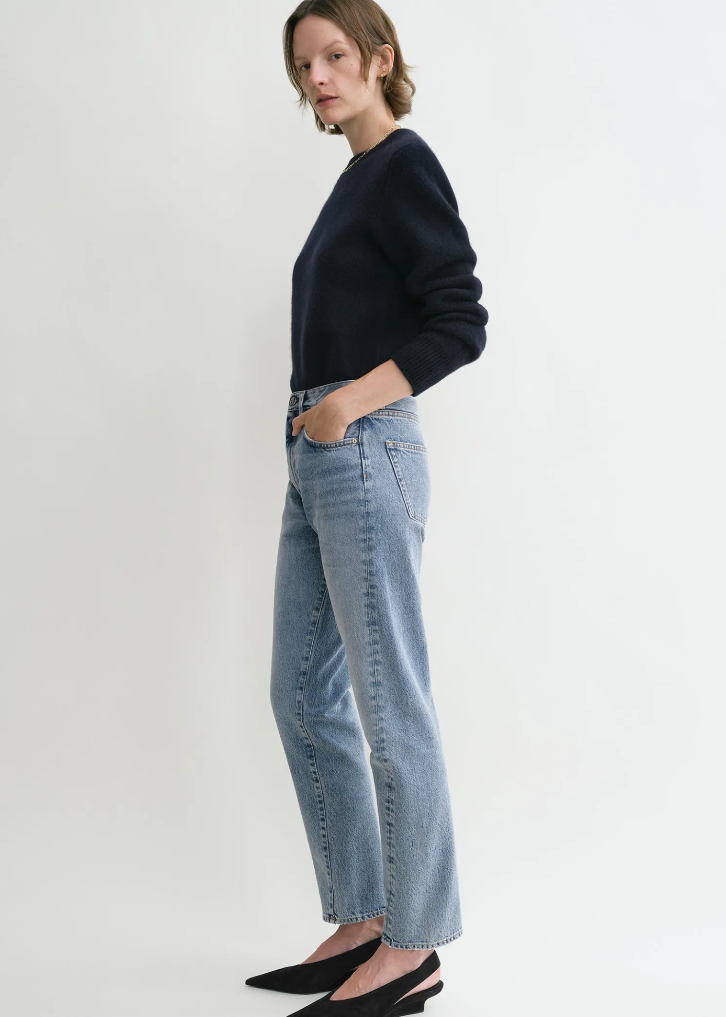 Twisted seam denim worn blue